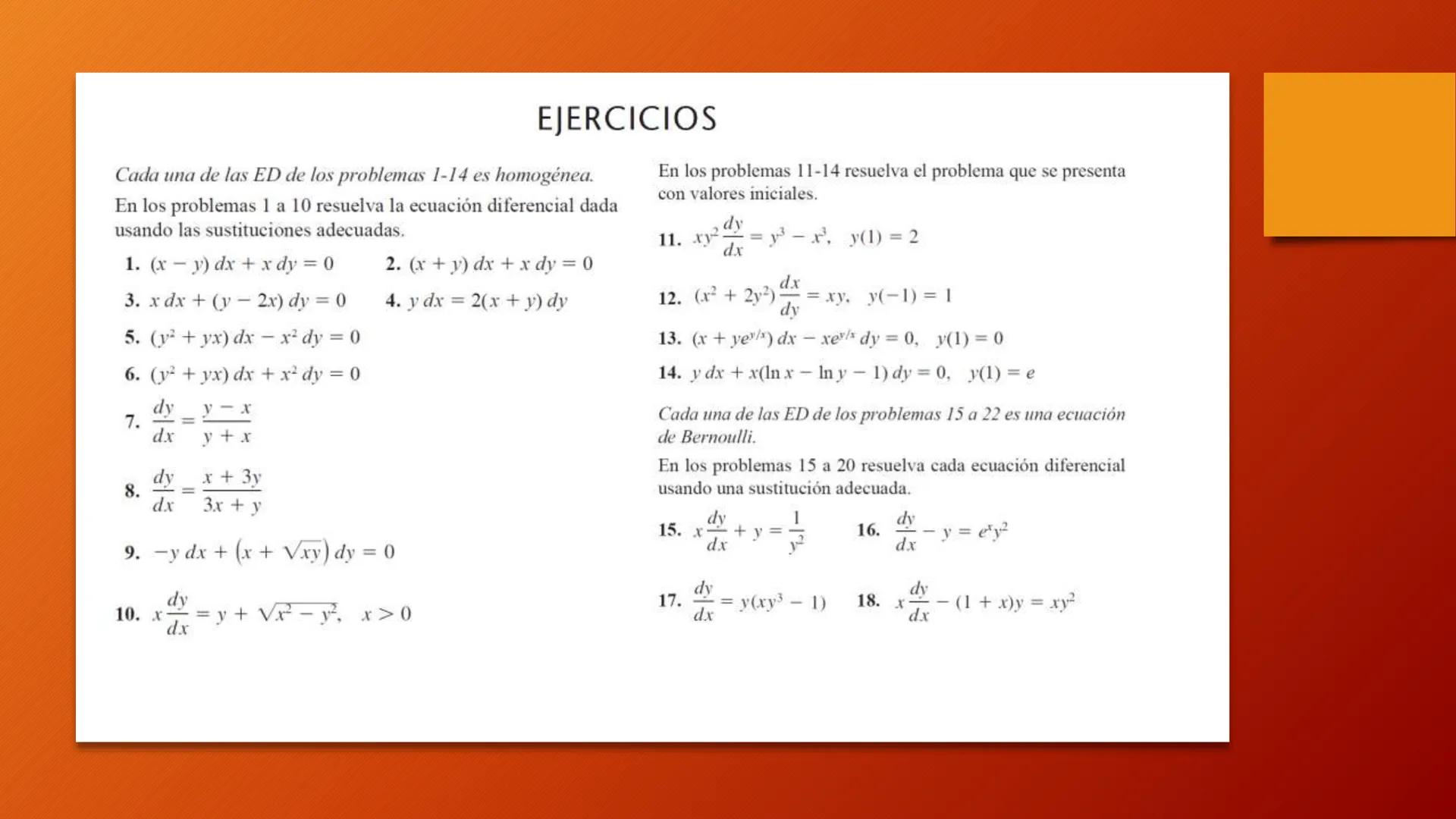 # ECUACIONES
## DIFERENCIALES
PRIMER ORDEN - SUSTITUCIONES SOLUCIONES POR SUSTITUCIÓN

INTRODUCCIÓN Normalmente resolvemos una ecuación dife