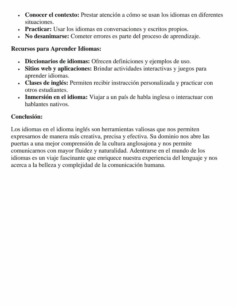 Idiomas en el Idioma Inglés: Navegando por
el Lenguaje Figurativo
En el cautivante mundo del idioma inglés, donde las palabras cobran vida y