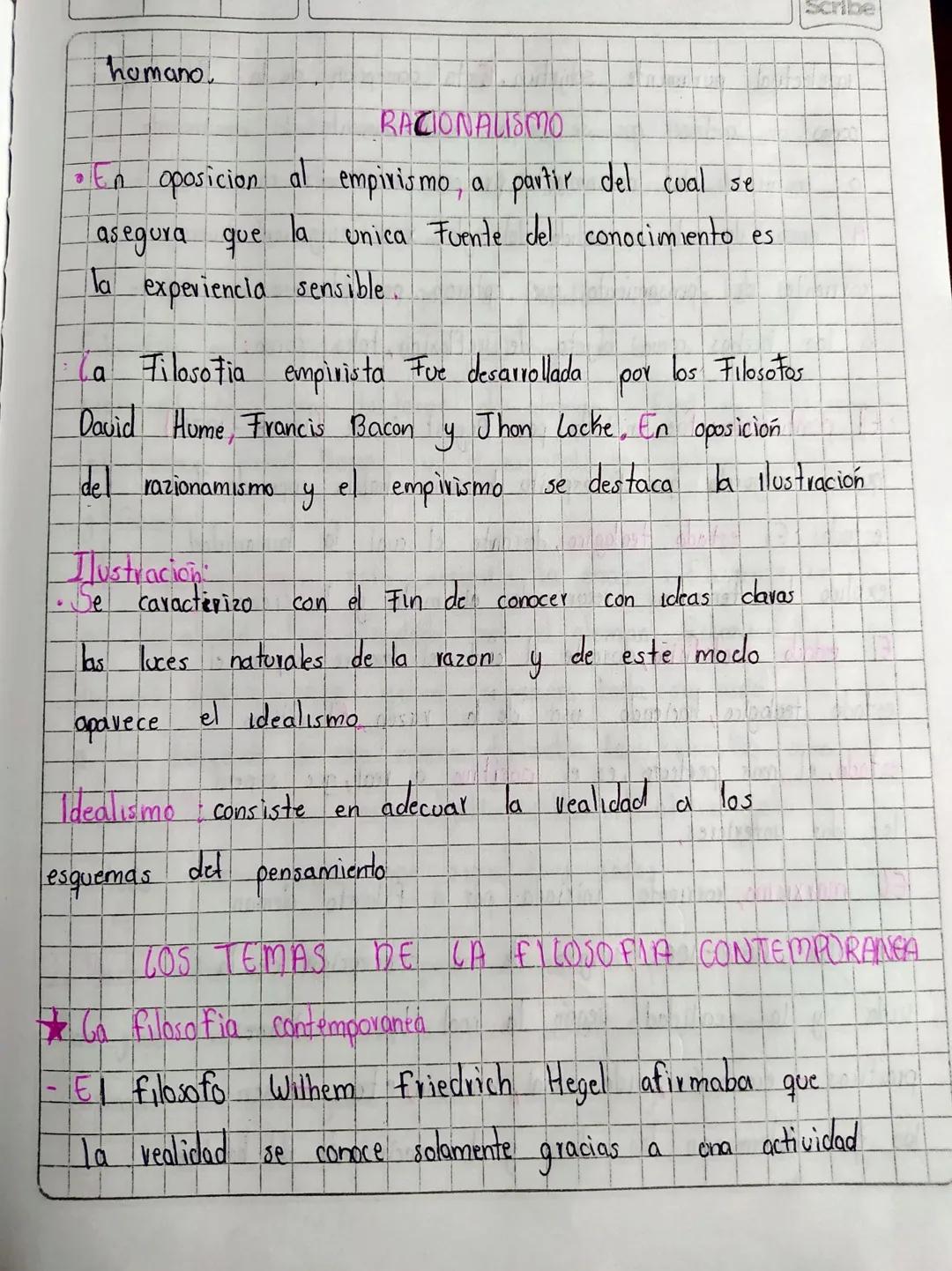 humano.

RACIONALISMO
• En oposicion al empirismo, a partir del cual se
asegura que la unica Fuente del conocimiento es
la experiencia sensi