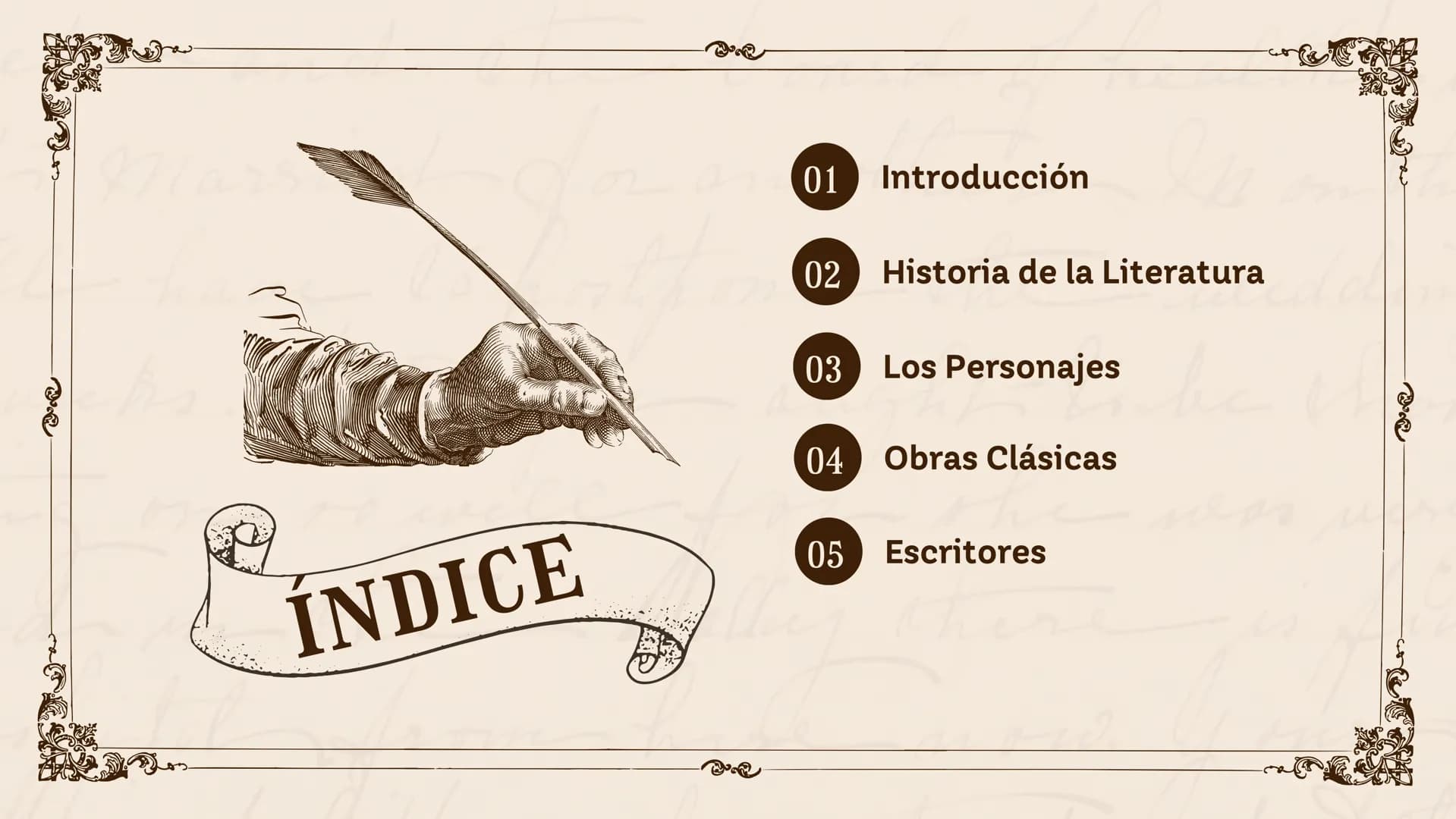 HISTORIA DE LA
he
LITERATURA
EN COLOMBIA
Nombre: XXXX
now. 01 Introducción
02
Historia de la Literatura
03
Los Personajes
04 Obras Clásicas
