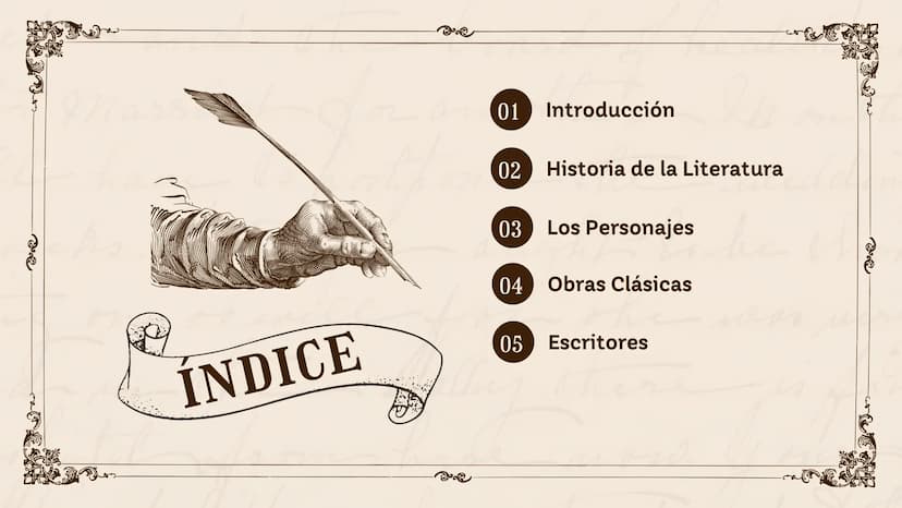 HISTORIA DE LA
he
LITERATURA
EN COLOMBIA
Nombre: XXXX
now. 01 Introducción
02
Historia de la Literatura
03
Los Personajes
04 Obras Clásicas
