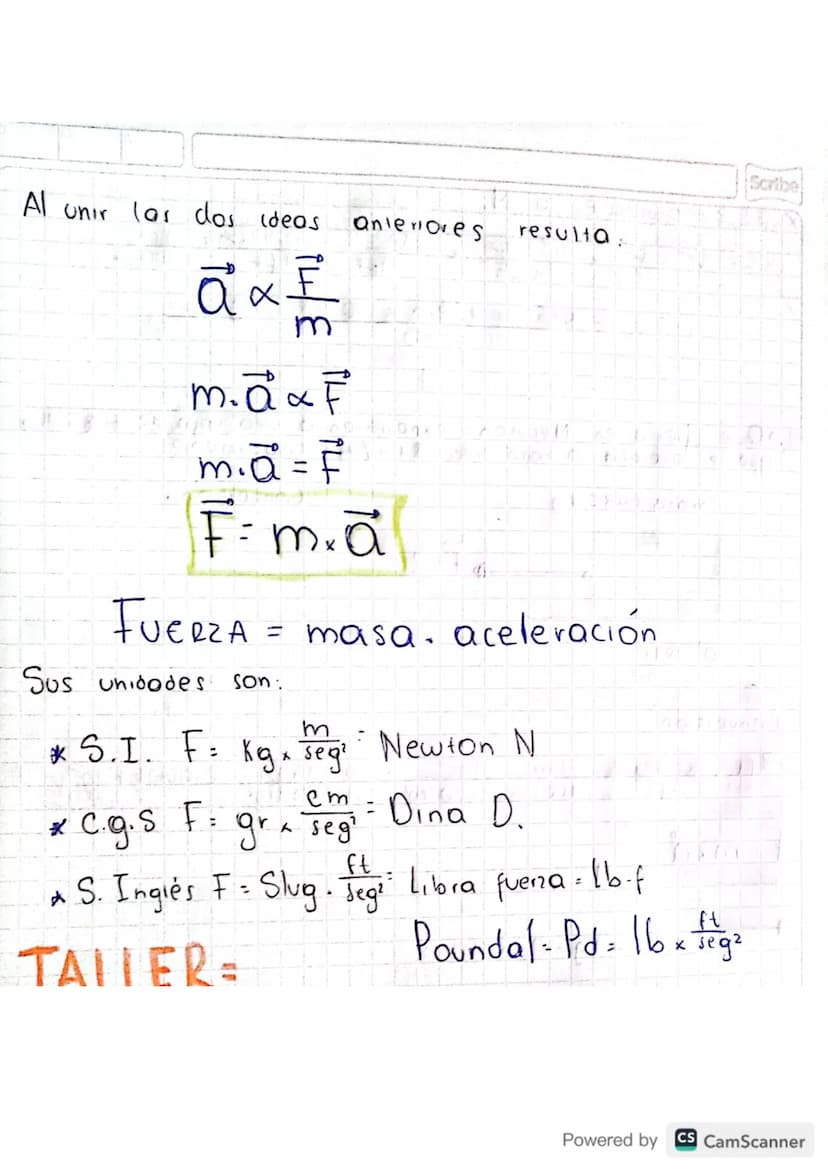 Scribe
SEGUNDA LEY DE NEWTON:
LEY DE
MOVIMIENTO.
RELACIÓN ENTRE ACELERACIÓN Y MASA
* "La aceleración es directamente proporcional a la
Fuena