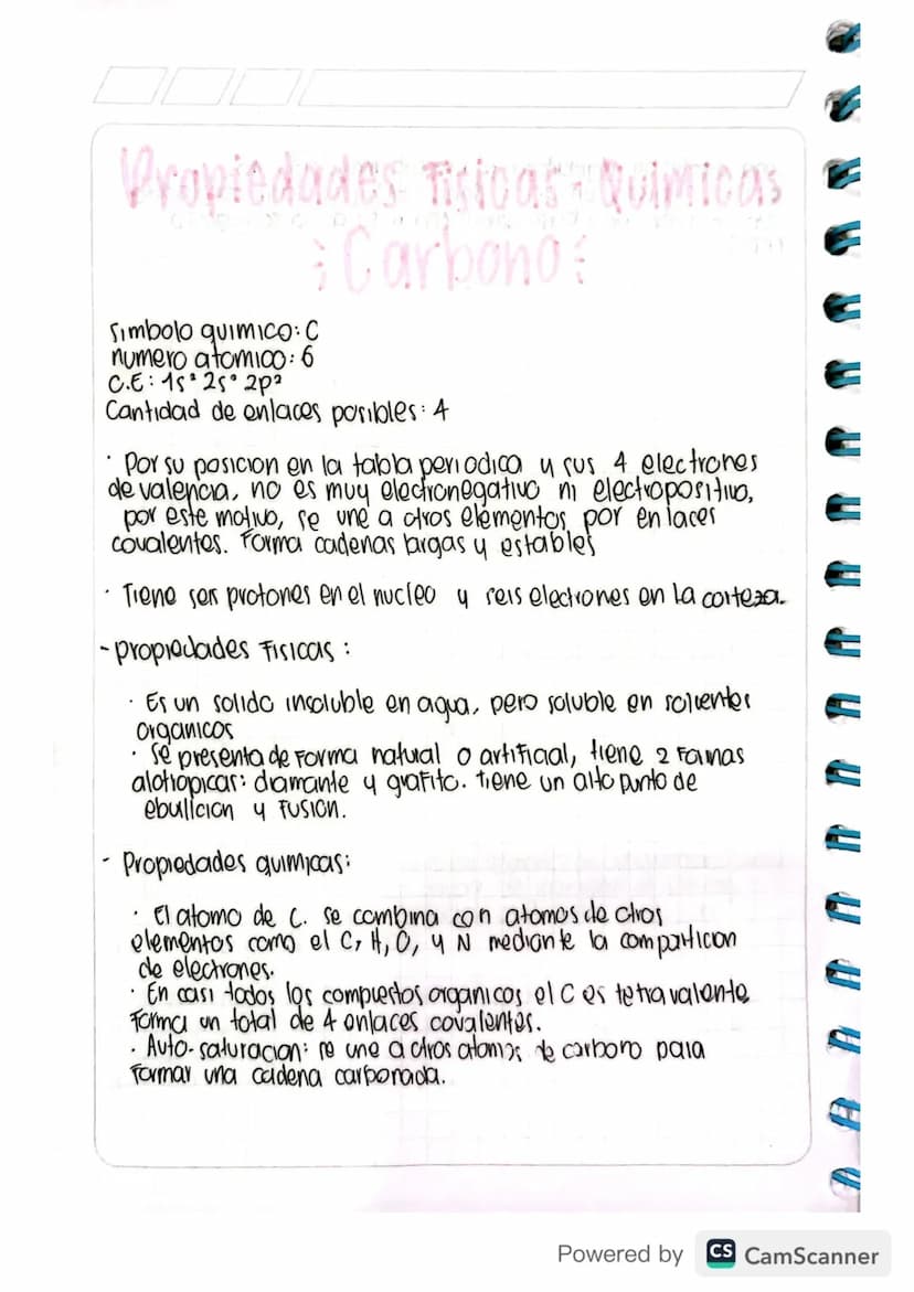 Propiedades Risloat Quimicas
Carbonos
Simbolo quimico: C
numero atomico:6
CE: 1s 2s 2p₂
Cantidad de enlaces posibles: 4
Por su posicion en l