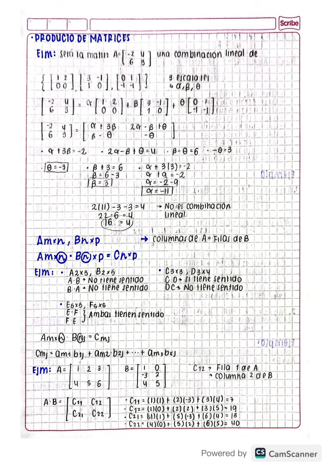 operaciones
SUMA Deben ser del mismo orden/se (uma componente a
EIM:
.
componente
A=L2-3] B = [456]
C=A+B=[573]
.
CAI FISLAM
D=
-2
19 5
E=
प
