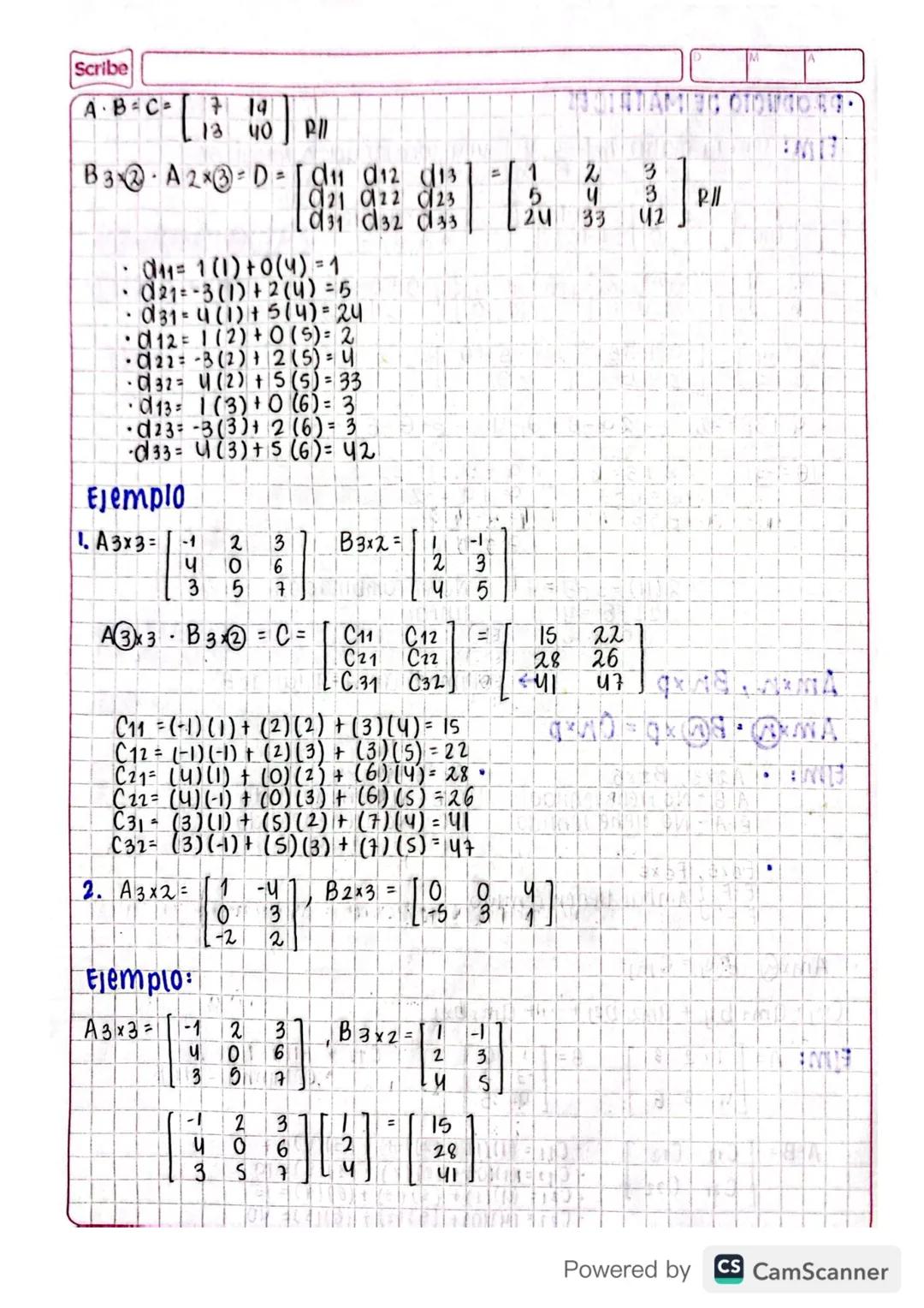 operaciones
SUMA Deben ser del mismo orden/se (uma componente a
EIM:
.
componente
A=L2-3] B = [456]
C=A+B=[573]
.
CAI FISLAM
D=
-2
19 5
E=
प