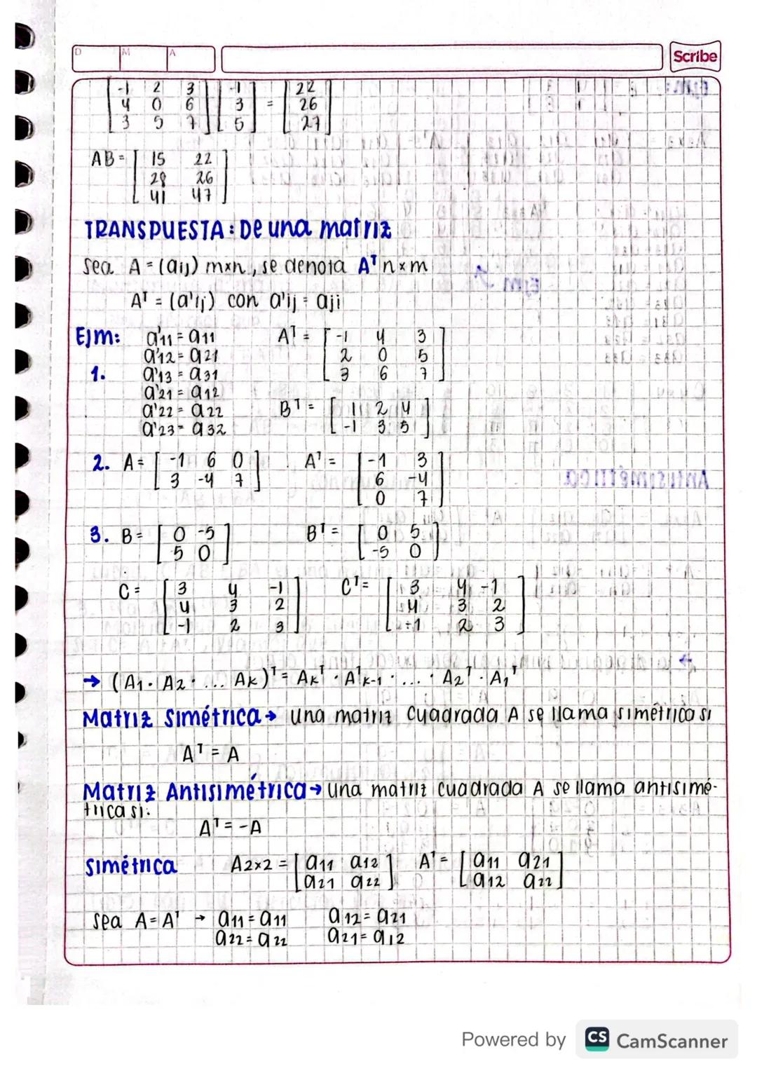 operaciones
SUMA Deben ser del mismo orden/se (uma componente a
EIM:
.
componente
A=L2-3] B = [456]
C=A+B=[573]
.
CAI FISLAM
D=
-2
19 5
E=
प