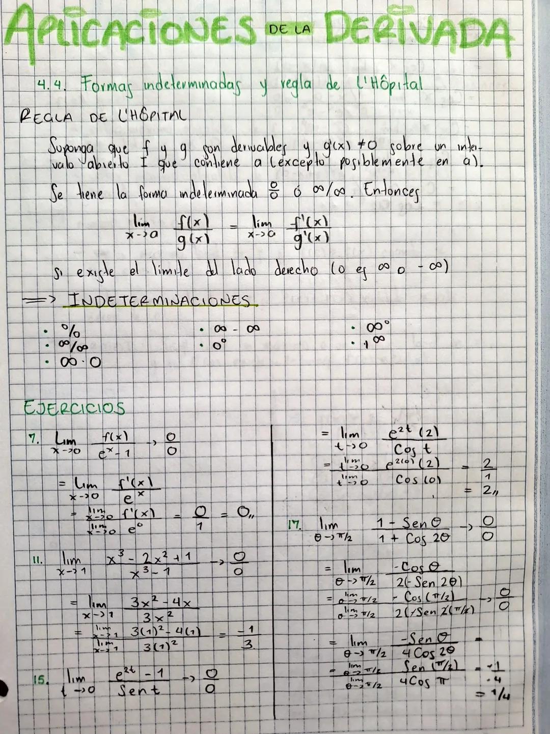 LA
APLICACIONES DE DERIVADA
4.4. Formas indeterminadas y regla de L'Hôpital
REGLA DE L'HÔPITAL.
Suponga que f y 9 son denivables y glix) to 