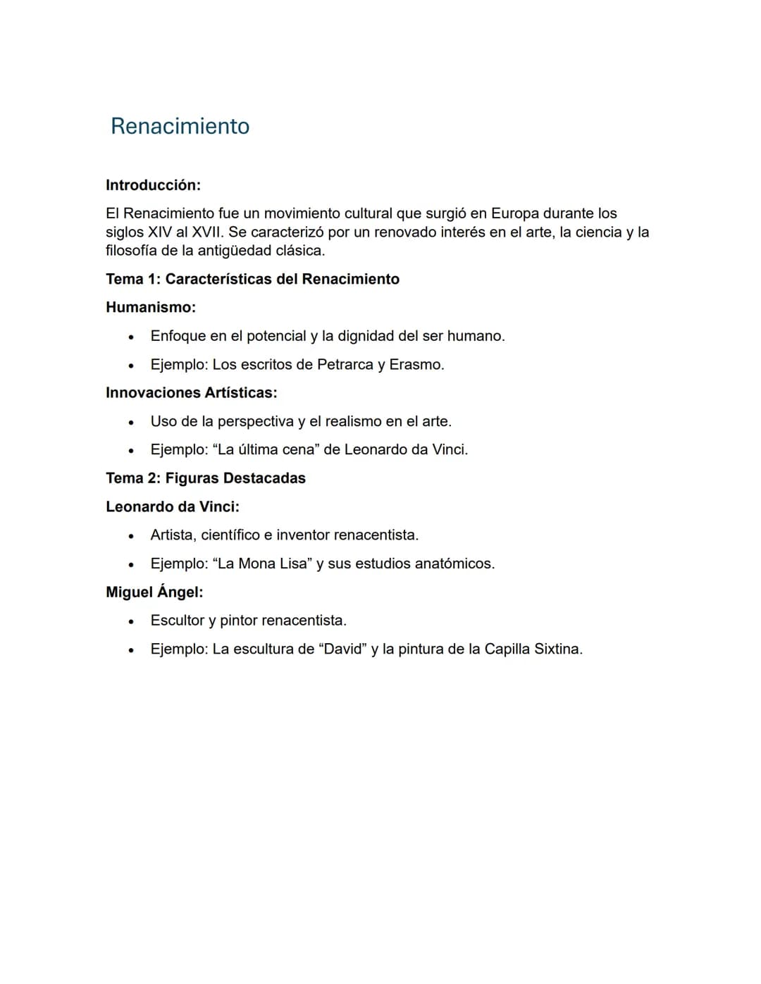 Renacimiento
Introducción:
El Renacimiento fue un movimiento cultural que surgió en Europa durante los
siglos XIV al XVII. Se caracterizó po