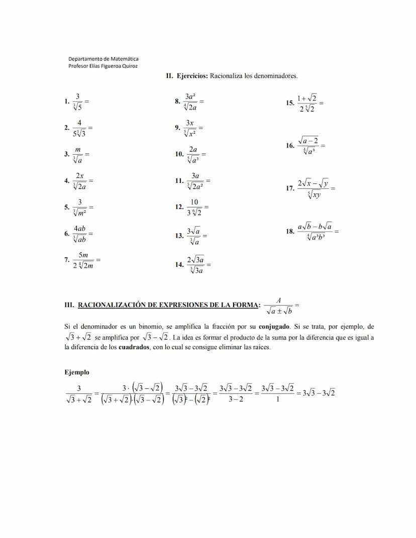 GUÍA DE AUTOAPRENDIZAJE N°2: RAÍCES Y RACIONALIZACIÓN
Nombre:
Objetivos de Aprendizaje:
Curso: II° Medio
Racionalizar fracciones, donde en s