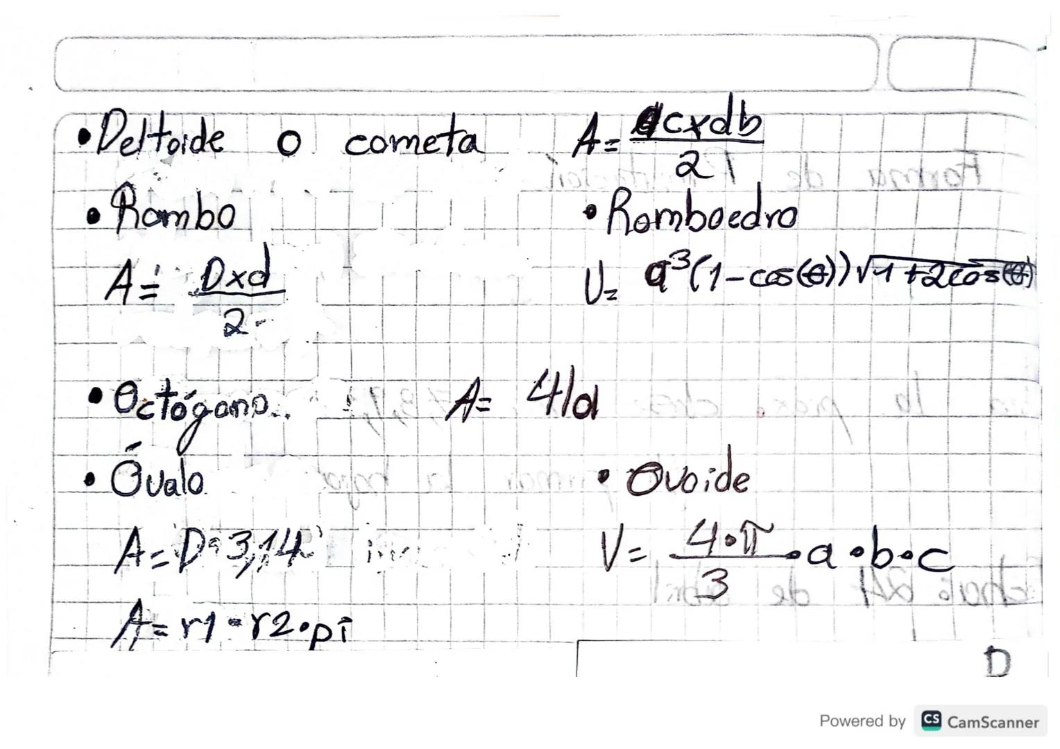 Nombres de figuras planas y tridimensionales
Figuras planas Equivalente en 3D

• Circula Esfera
$A= \pi r^2$ $V = '4/3 \pi r^3$

• Triangula