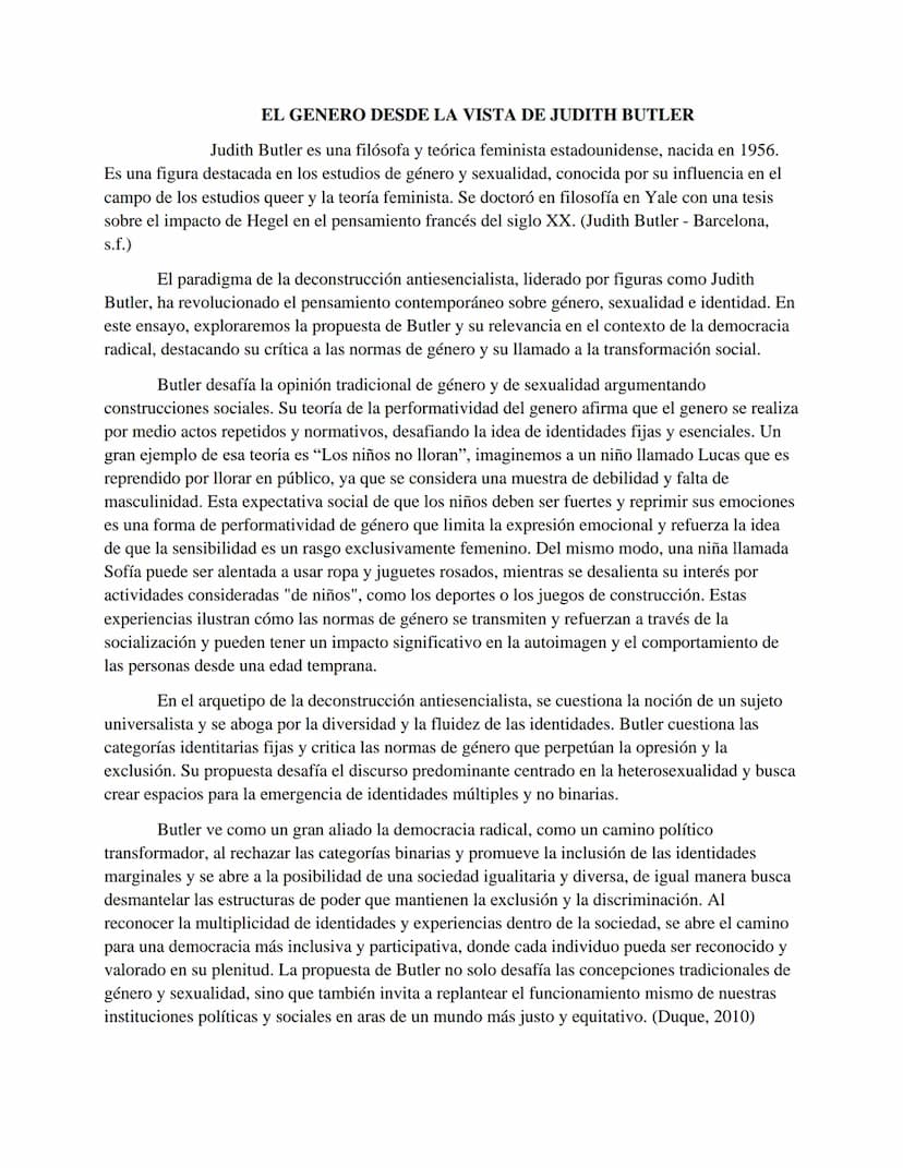 EL GENERO DESDE LA VISTA DE JUDITH BUTLER
Judith Butler es una filósofa y teórica feminista estadounidense, nacida en 1956.
Es una figura de