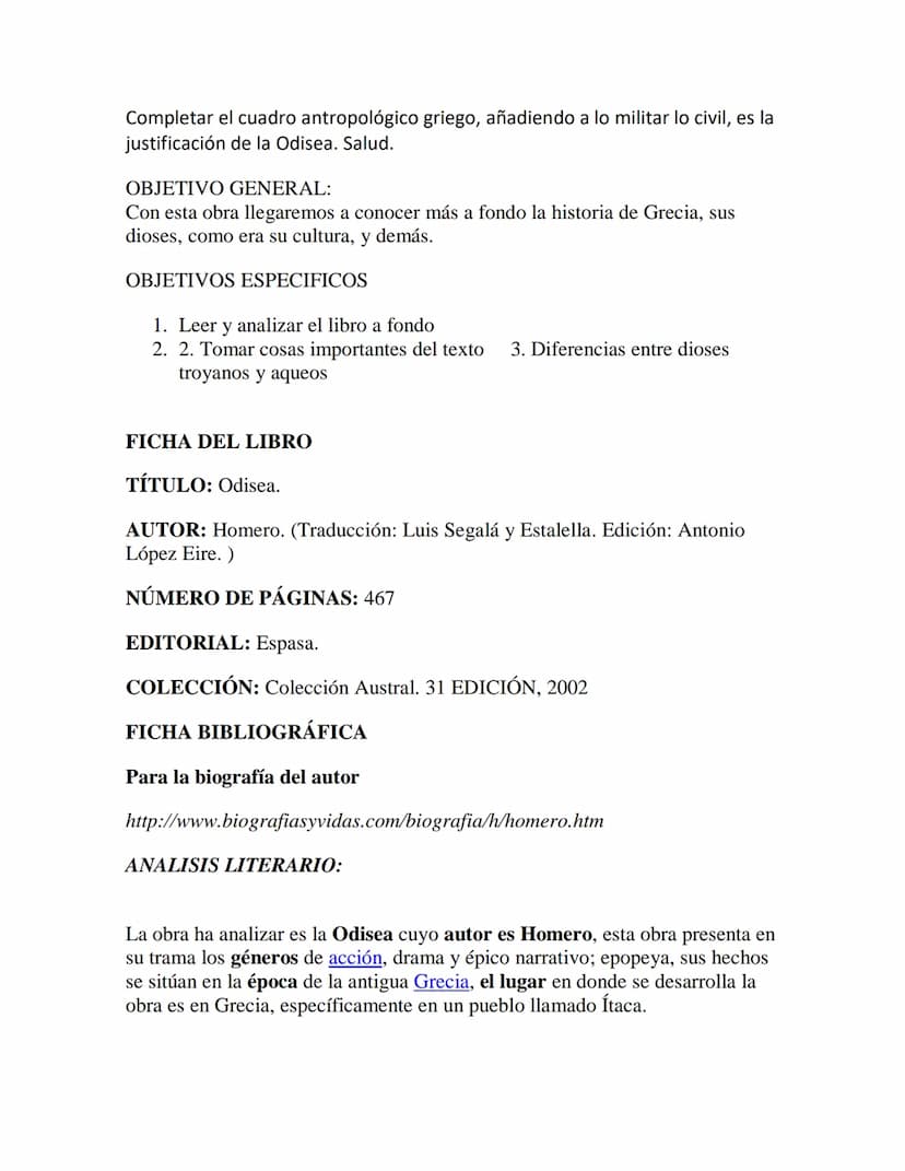 La Odisea de Homero
1. VIDA DE HOMERO:
Homero (probablemente siglo VIII a.c.) es el nombre dado al poeta y rapsoda
griego antiguo al que tra