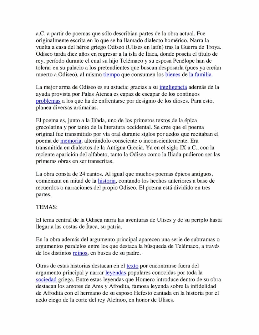 La Odisea de Homero
1. VIDA DE HOMERO:
Homero (probablemente siglo VIII a.c.) es el nombre dado al poeta y rapsoda
griego antiguo al que tra