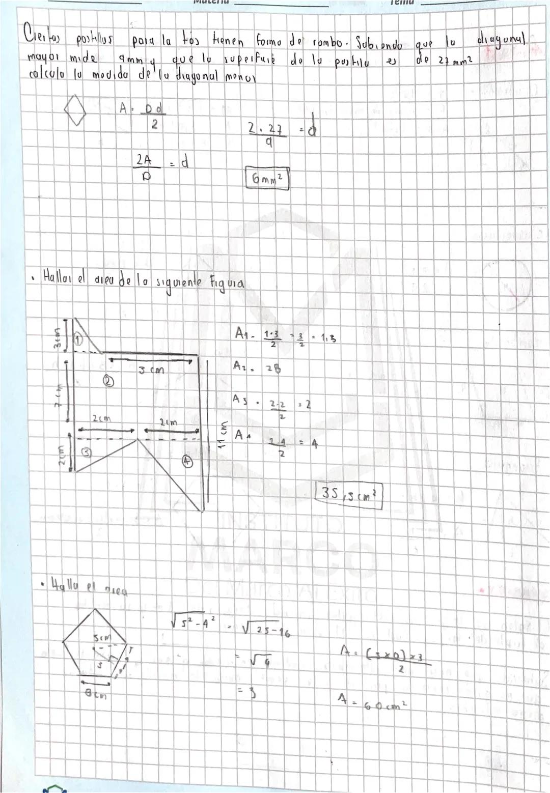 Areas
-Cuadrado d= 1√2
1
45
Π
Psumo de todos los ludo
Areu lado 2
- Rectangulo -
-√b²+h²
P-2(bth)
Abh
Circuferencia
Pomboiolo
Απ
1.21
rombo
