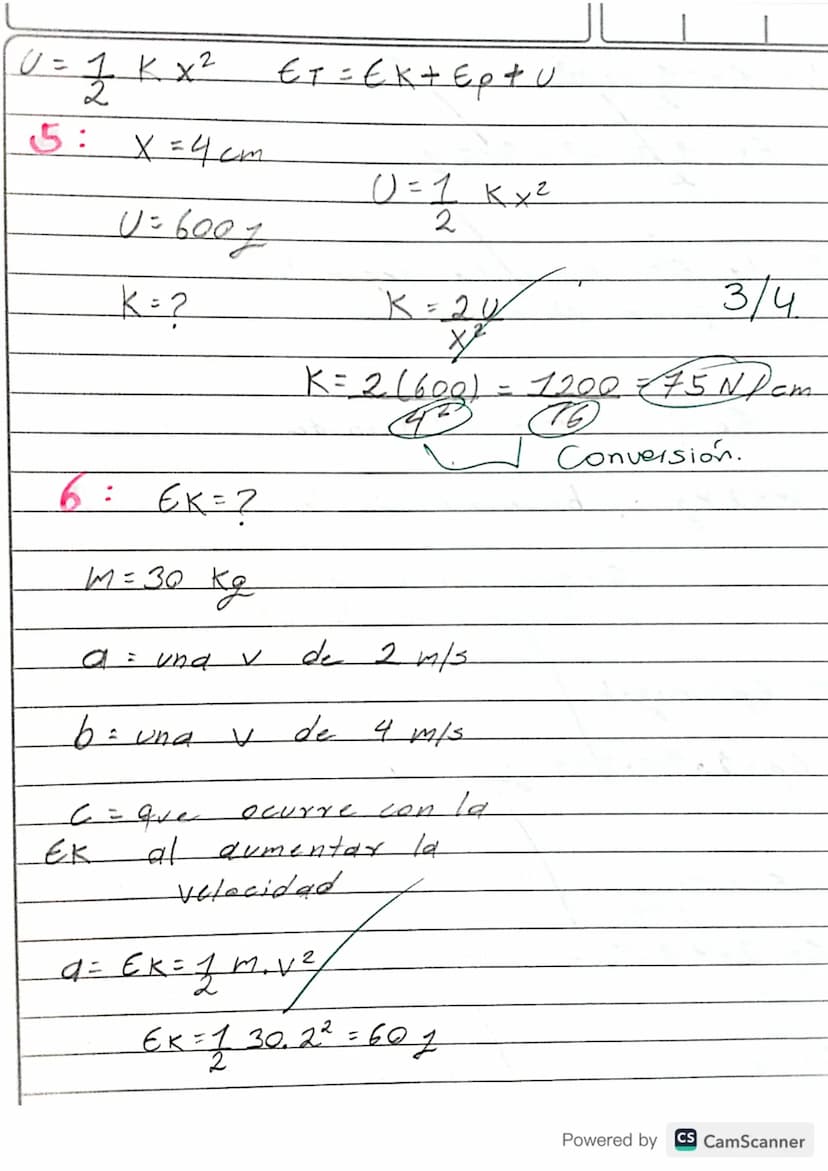 TALLER 3. ENERGÍA
1. ¿A qué velocidad se mueve un cuerpo de
20Kg de masa que posee una energia
cinética de 1000J? R/=10m/s
2. ¿Qué trabajo d