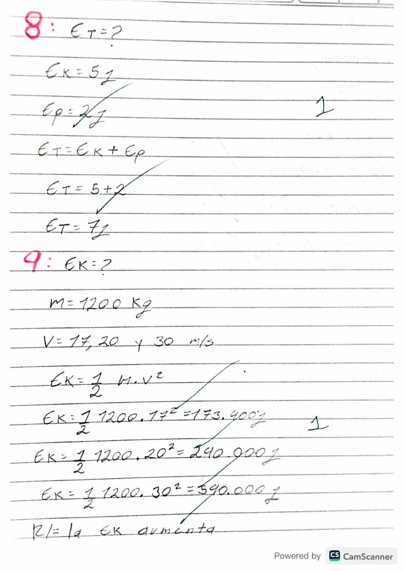 TALLER 3. ENERGÍA
1. ¿A qué velocidad se mueve un cuerpo de
20Kg de masa que posee una energia
cinética de 1000J? R/=10m/s
2. ¿Qué trabajo d