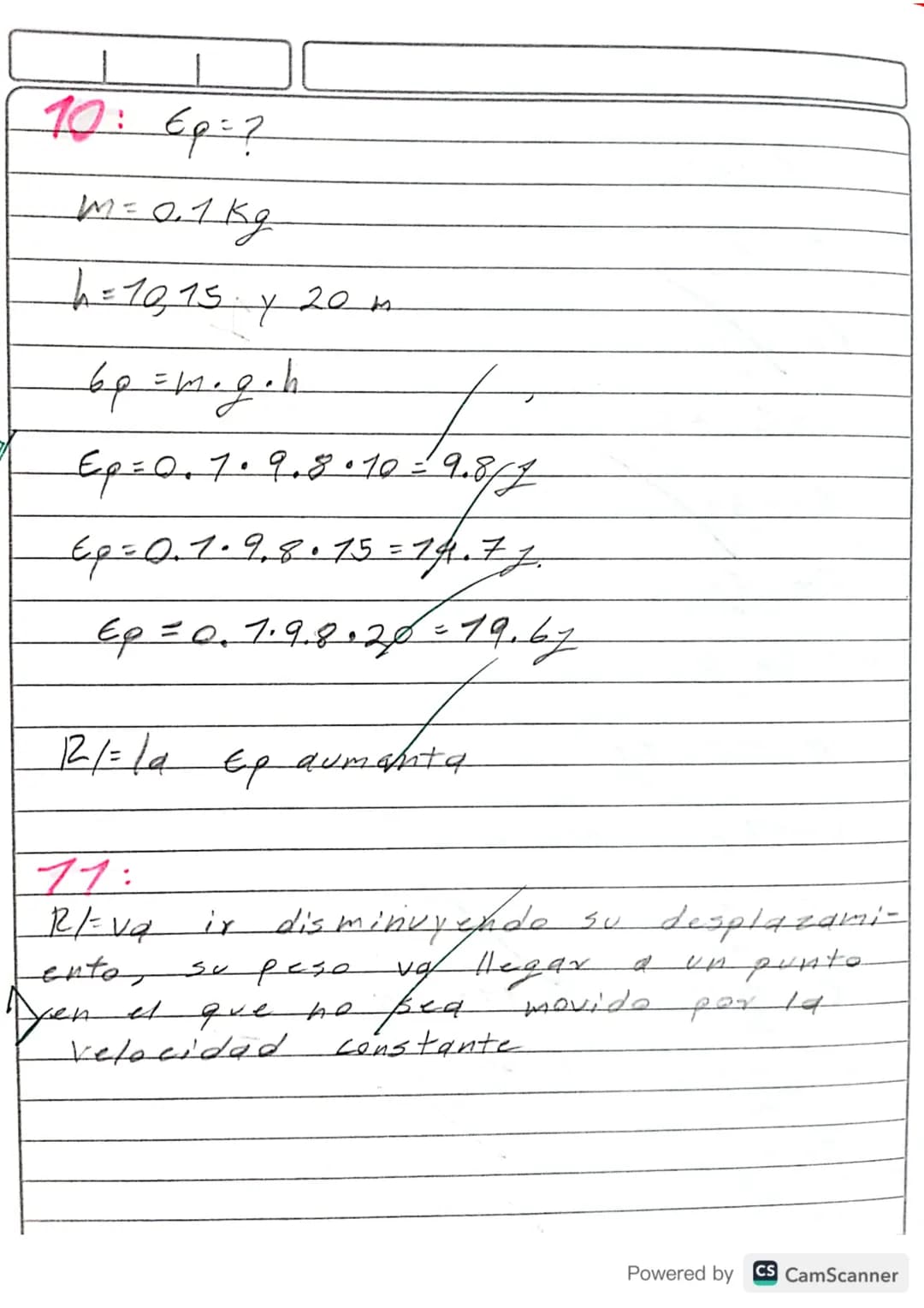 TALLER 3. ENERGÍA
1. ¿A qué velocidad se mueve un cuerpo de
20Kg de masa que posee una energia
cinética de 1000J? R/=10m/s
2. ¿Qué trabajo d