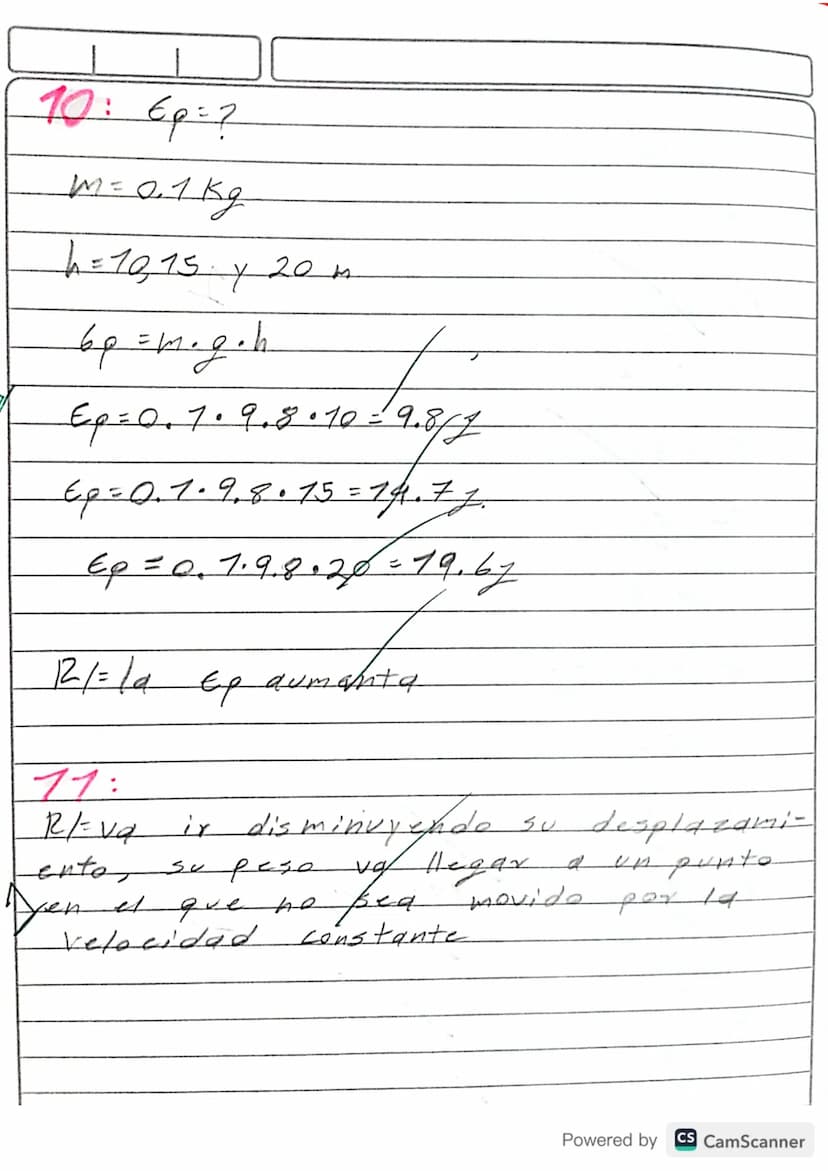 TALLER 3. ENERGÍA
1. ¿A qué velocidad se mueve un cuerpo de
20Kg de masa que posee una energia
cinética de 1000J? R/=10m/s
2. ¿Qué trabajo d
