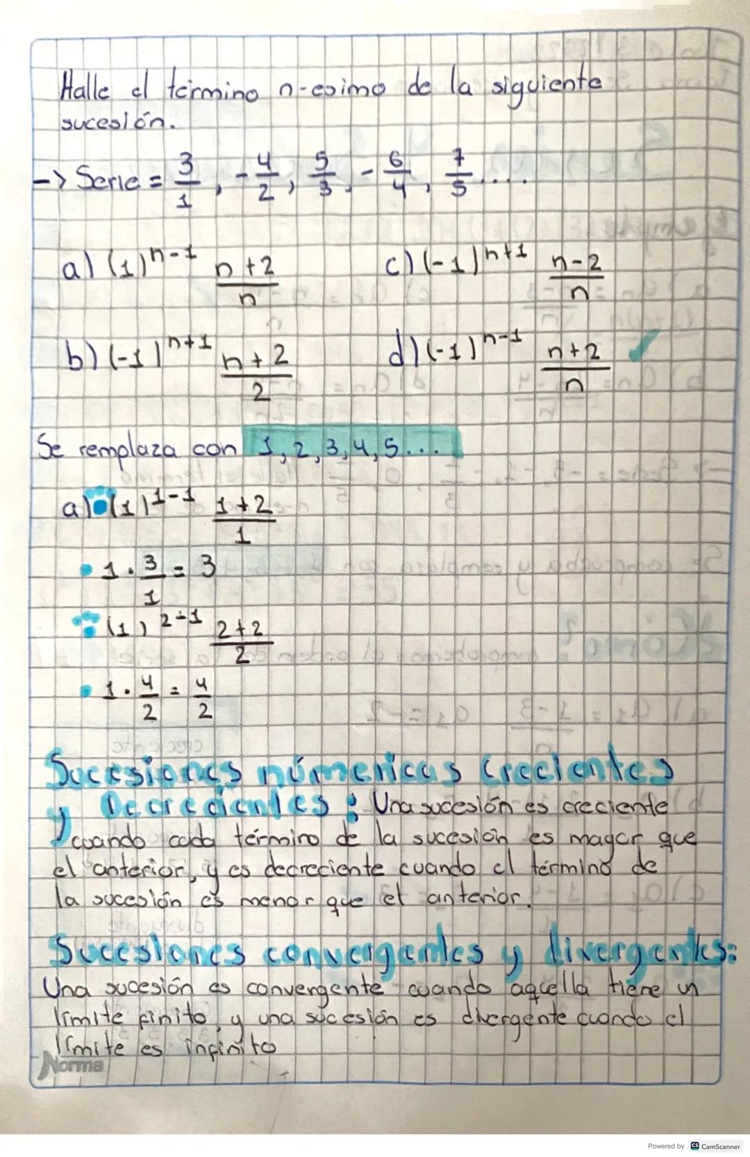 Junio 312022
Tema: Series y sucesiones
Susier I Sucesiones
Ejemplo
a)an = n-3
c) an = n-4
n
b) an = 2n - 4
n
-> Serie: -3, -1,
-
dlan = n-4
