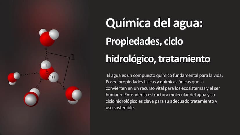 6+6–
5+
1
I-
H
5+
Química del agua:
Propiedades, ciclo
hidrológico, tratamiento
El agua es un compuesto químico fundamental para la vida.
Po