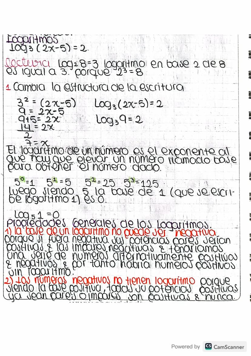 Logaritmos
103 (2x-5)=2.
lectura Log28=3 logaritmo en base 2 de 8
es igual a 3. porque 23=8
1 Cambia la estructura de la escritura
32 = (2x-