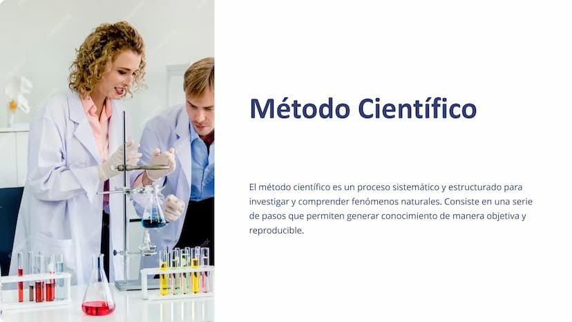 Método Científico
El método científico es un proceso sistemático y estructurado para
investigar y comprender fenómenos naturales. Consiste e