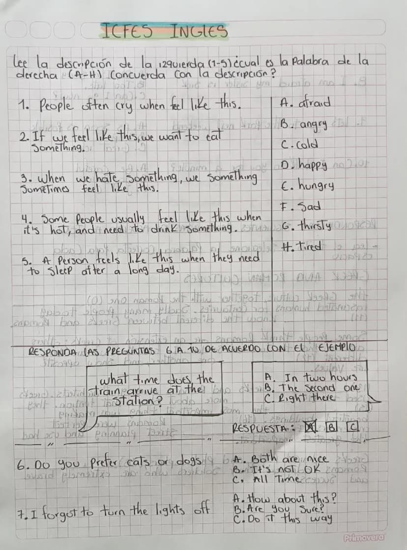 OOOCICFES INGLES
Lee la descripción de la 12quierda (1-5) ¿cual es la palabra de la
derecha (A-H) Concuerda Con la descripción?
1. People of