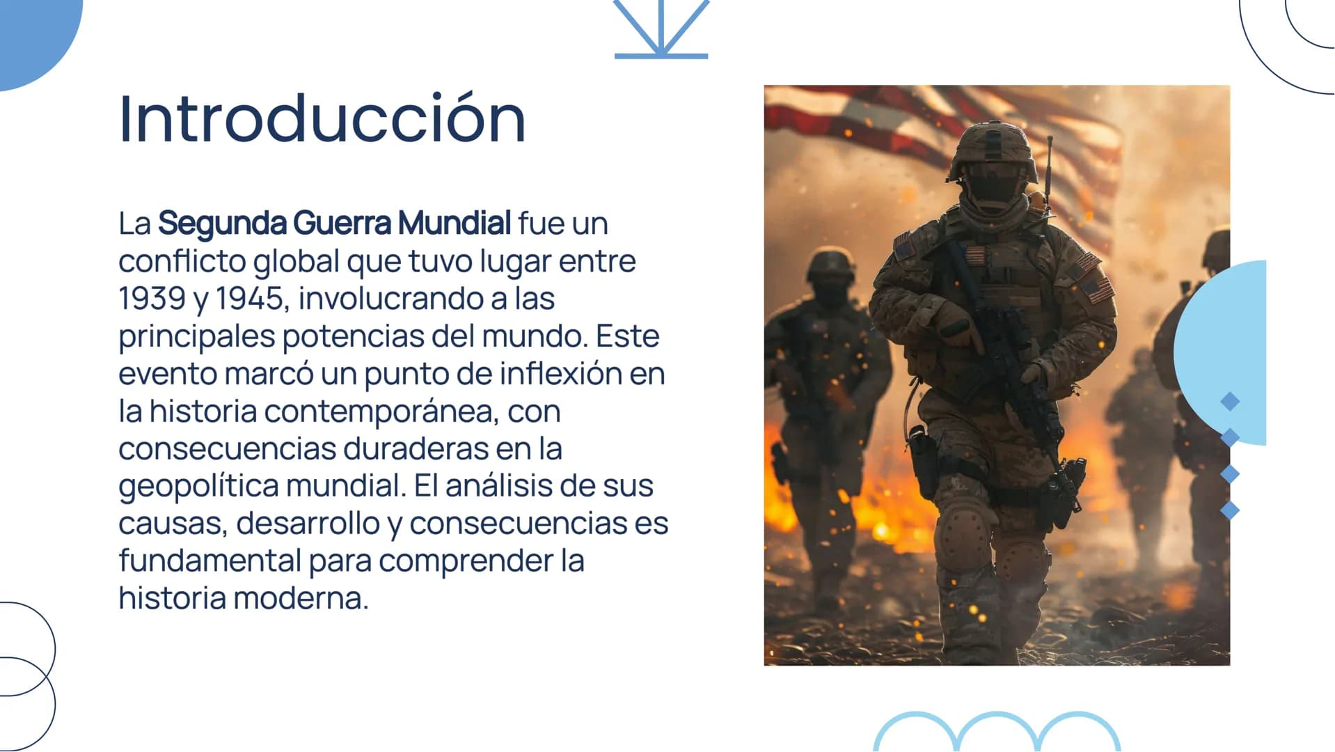 Análisis y
Contextualización
de la Segunda
Guerra Mundial Introducción
La Segunda Guerra Mundial fue un
conflicto global que tuvo lugar entr