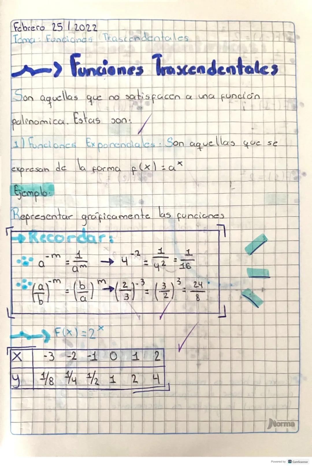 Febrero 25/2022
Tama: Funcionde Trascendentales

-> Funciones Trascendentales

Son aquellas que no satisfacen a una función
palinomica. Esta