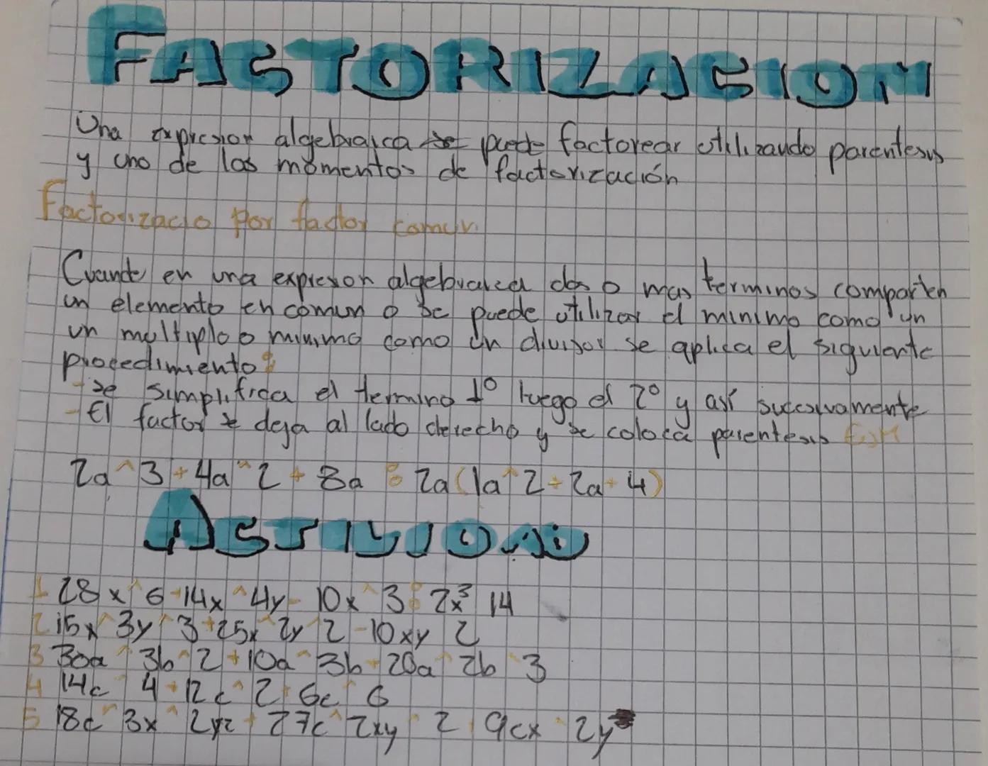 # FACTORIZACION

Una expresion algebraica se pode factorear utilizando parentesis
y uno de los momentos de factorización

Factorizacio por f