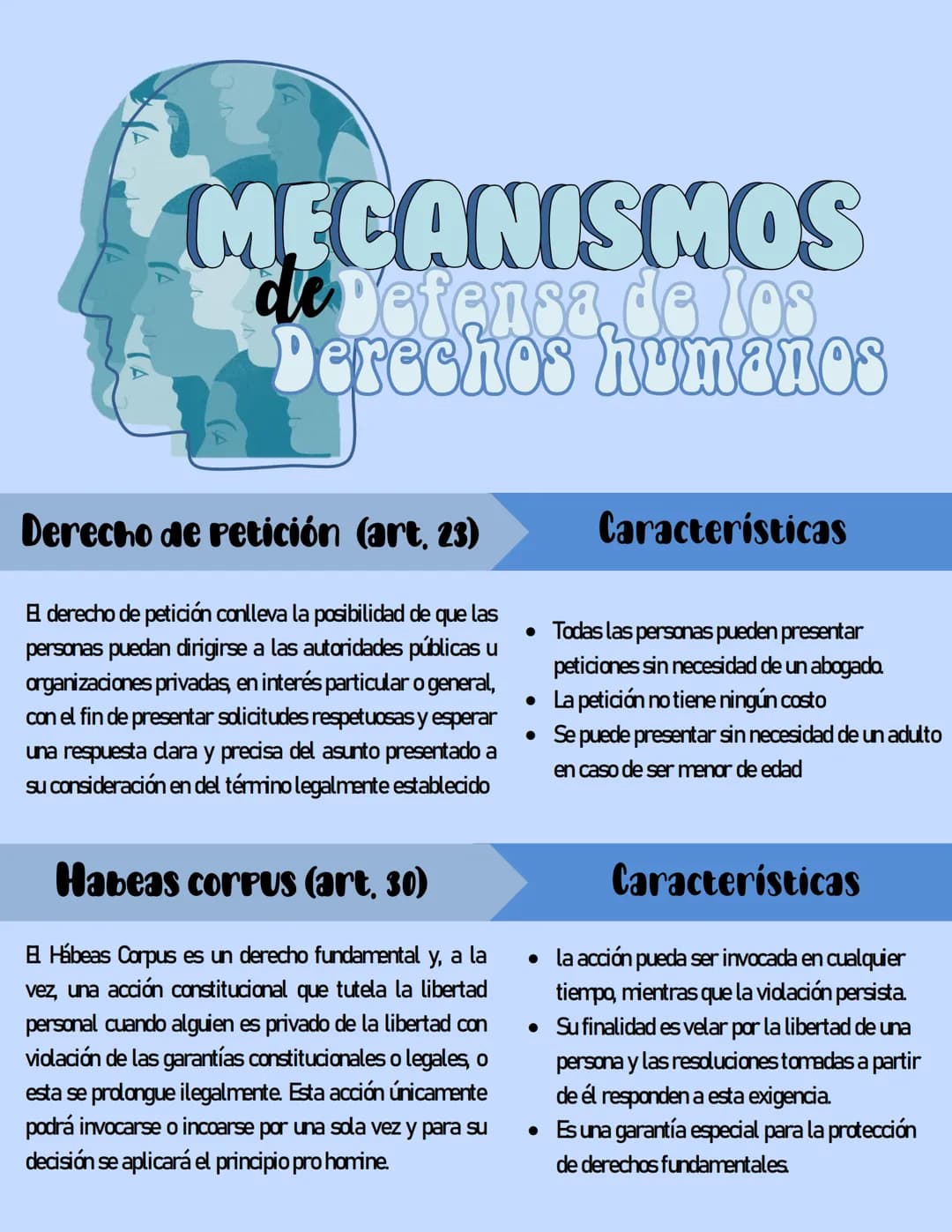 MECANISMOS
de Defensa de los
Derechos humanos
echos
Derecho de petición (art. 23)
E derecho de petición conlleva la posibilidad de que las
p