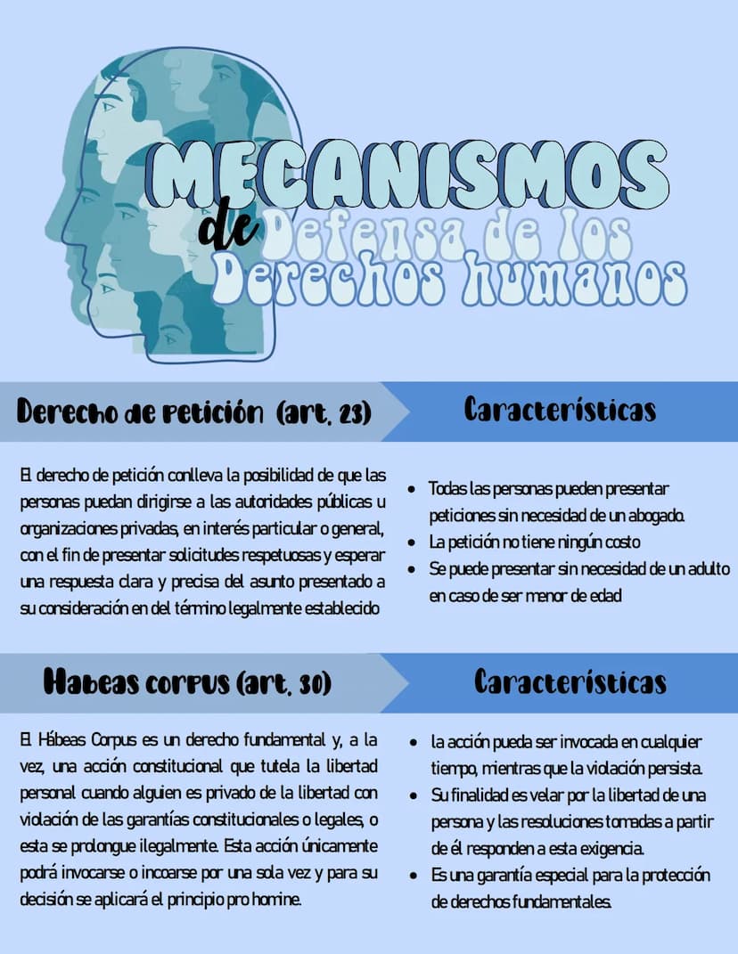 MECANISMOS
de Defensa de los
Derechos humanos
echos
Derecho de petición (art. 23)
E derecho de petición conlleva la posibilidad de que las
p