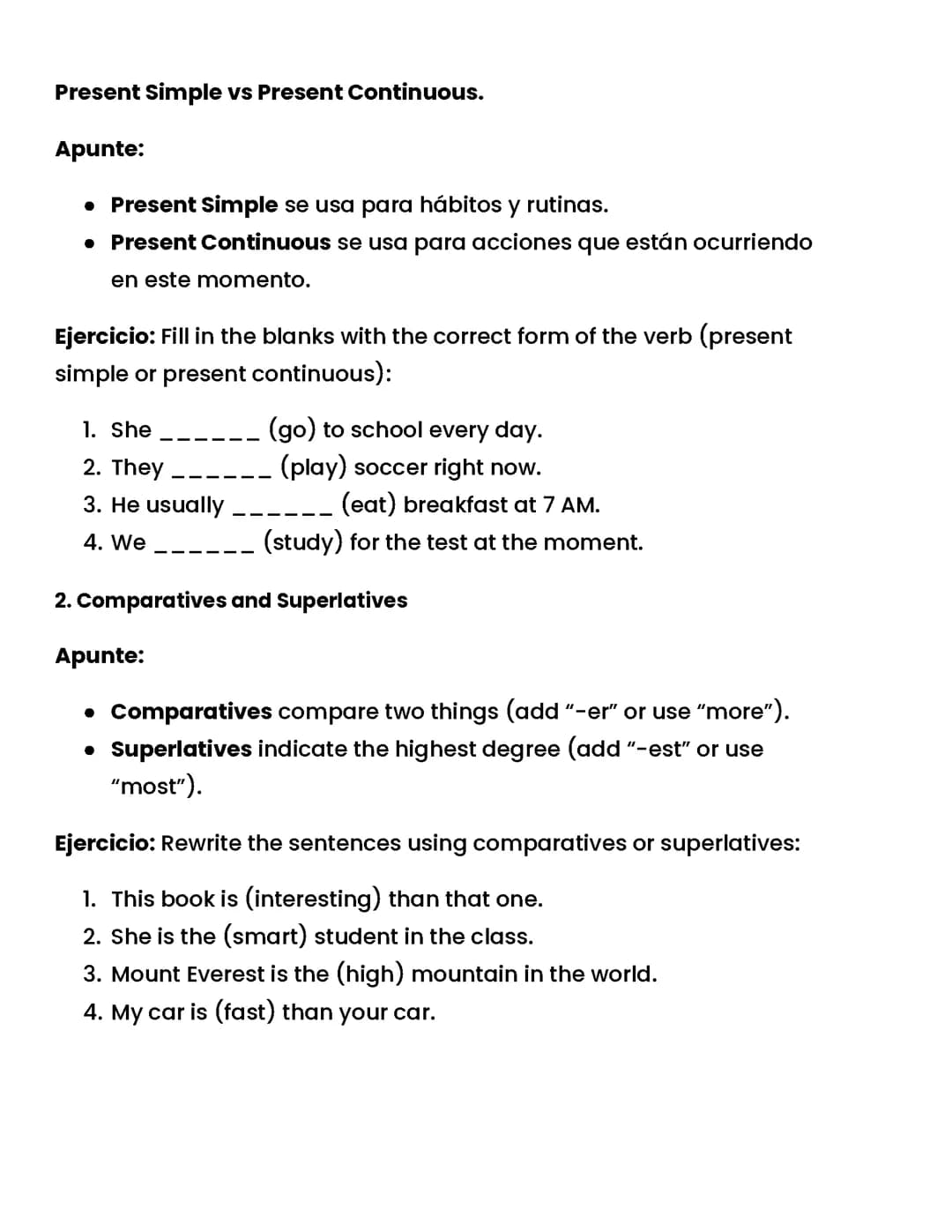 EJERCICIOS DE INGLES - Present Simple vs Present Continuous