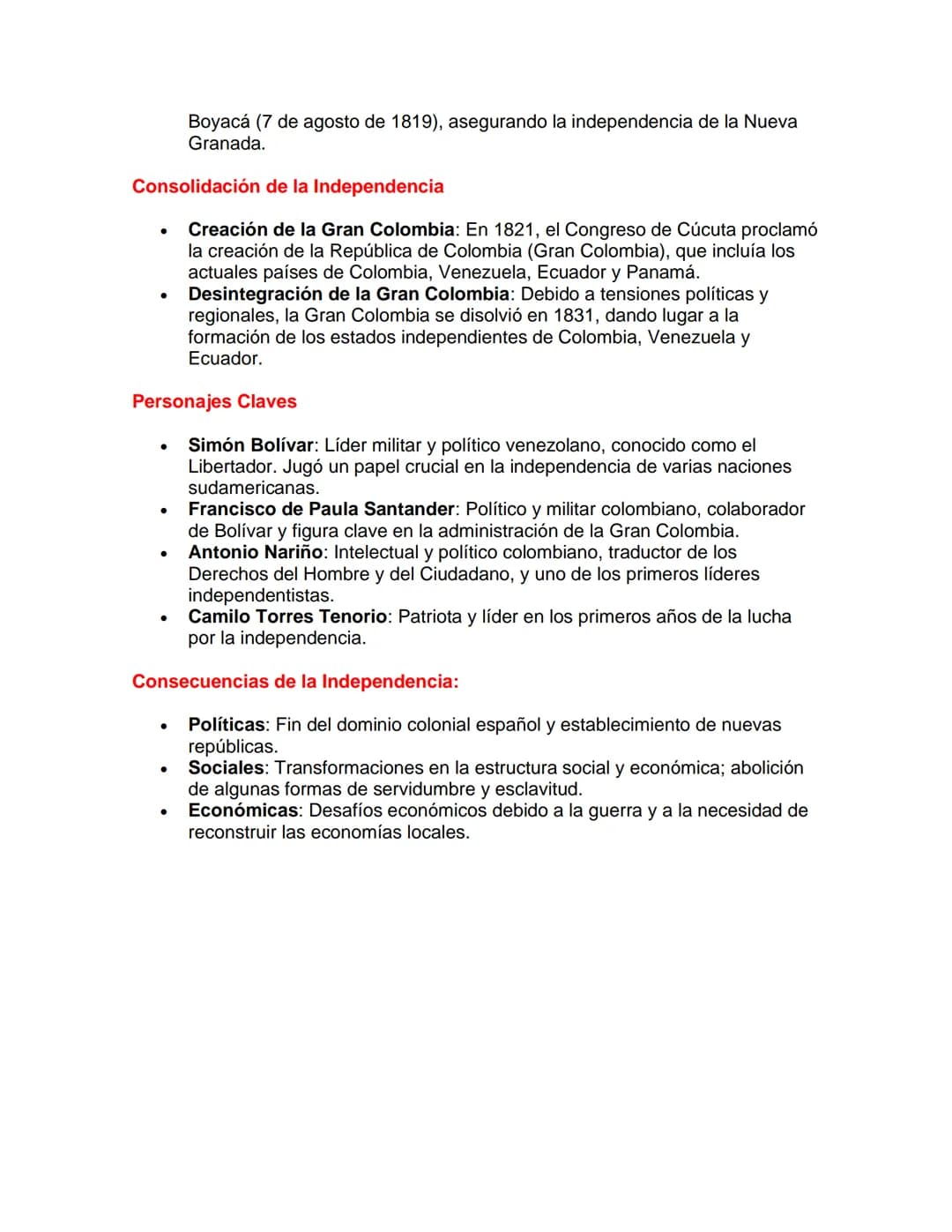 Independencia de Colombia
Contexto Histórico
•
•
Periodo de la Colonia: Colombia formaba parte del Virreinato de la Nueva
Granada, junto con