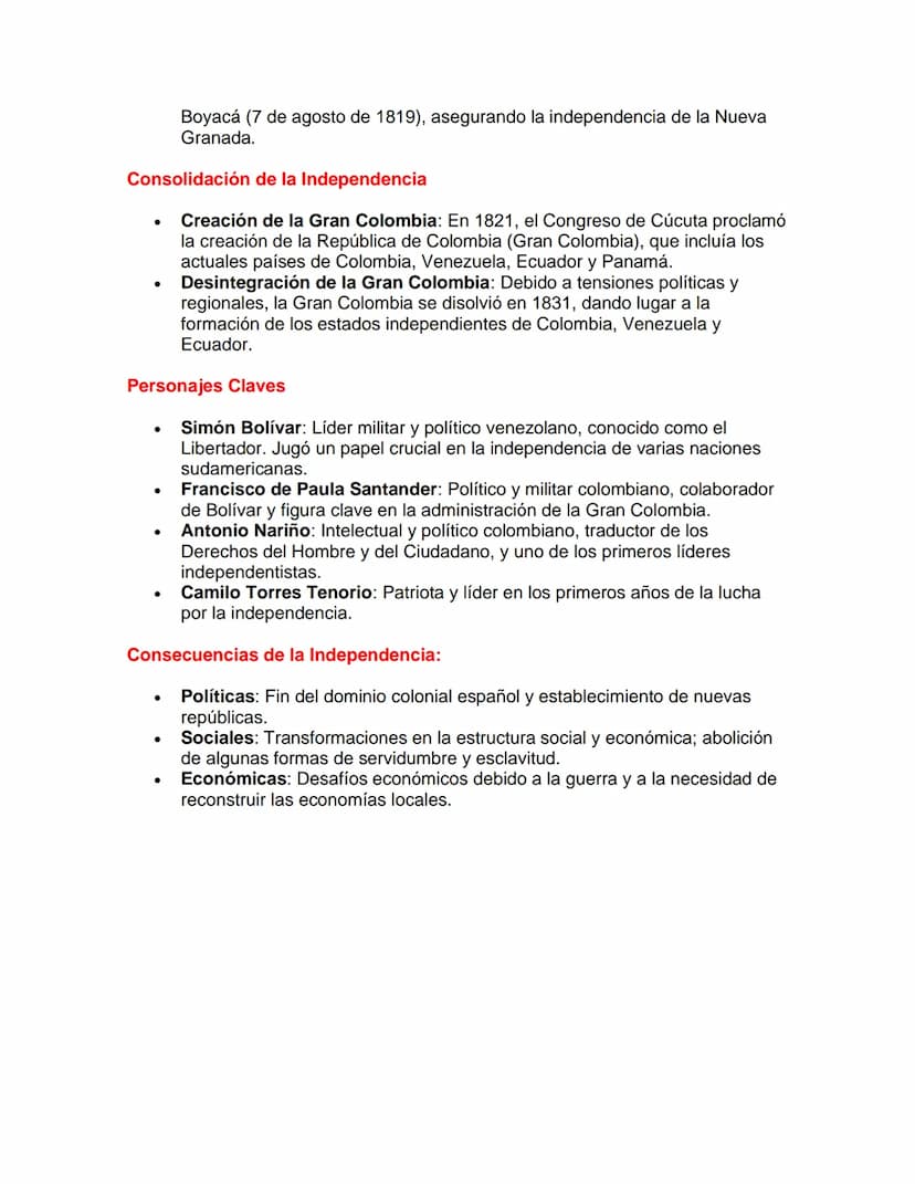 Independencia de Colombia
Contexto Histórico
•
•
Periodo de la Colonia: Colombia formaba parte del Virreinato de la Nueva
Granada, junto con