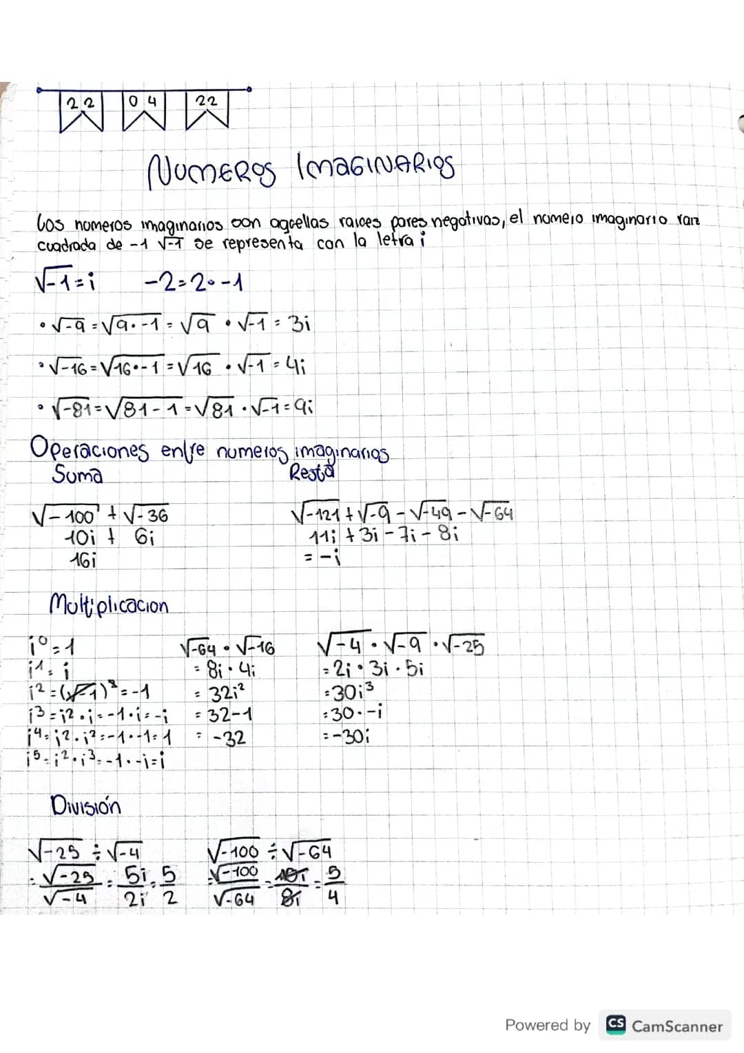 Números imaginarios y Números complejos 