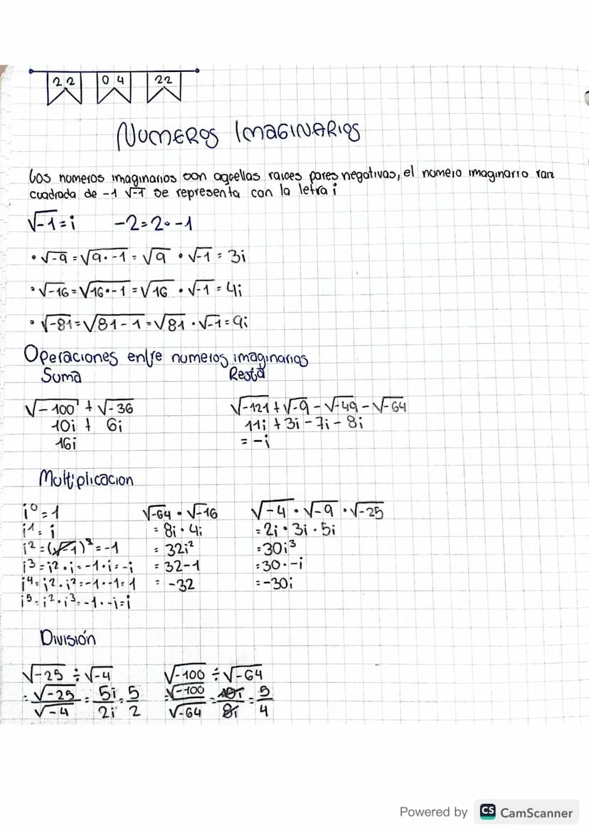 220422
NUMEROS IMAGINARIOS
bos numeros imaginarios son agrellas raices pares negativas, el numero imaginario van
cuadrada de -1 √-T se repre