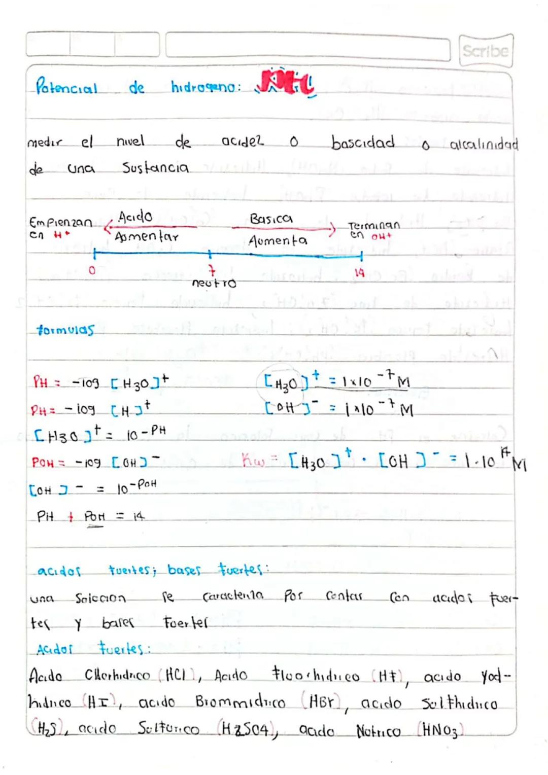 Scribe
# Potencial de hidrogeno:

medir el nivel de acidez o bascidad o alcalinidad
de una Sustancia

Empienzan Acido Basica Terminan
en $H^