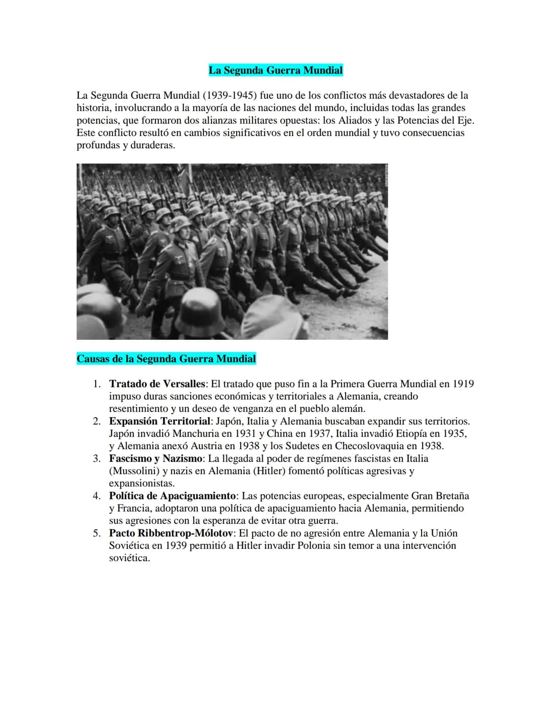 La Segunda Guerra Mundial
La Segunda Guerra Mundial (1939-1945) fue uno de los conflictos más devastadores de la
historia, involucrando a la