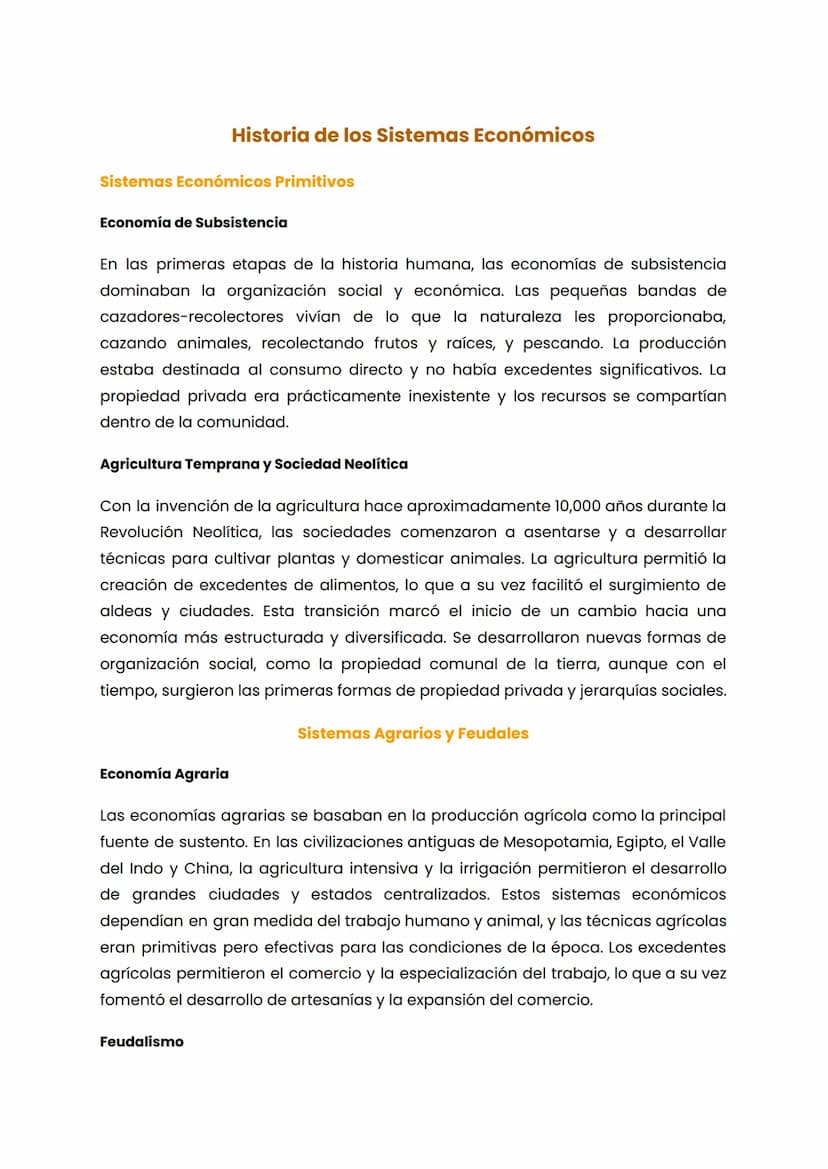 Historia de los Sistemas Económicos
Sistemas Económicos Primitivos
Economía de Subsistencia
En las primeras etapas de la historia humana, la