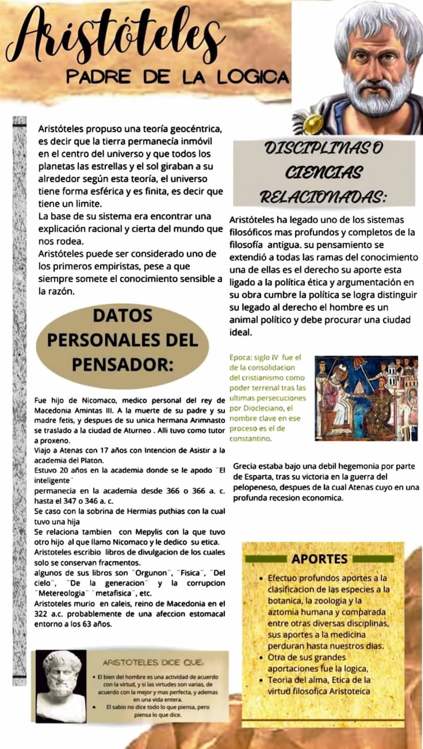 Aristoteles
PADRE DE LA LOGICA
Aristóteles propuso una teoría geocéntrica,
es decir que la tierra permanecía inmóvil
en el centro del univer