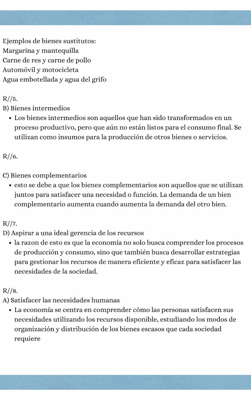ciencias económicas
1. Los factores de producción son:
a) Aire, agua y luz
B) Agua, aire y capital
C) Tierra, trabajo, y capital
D) Capital,