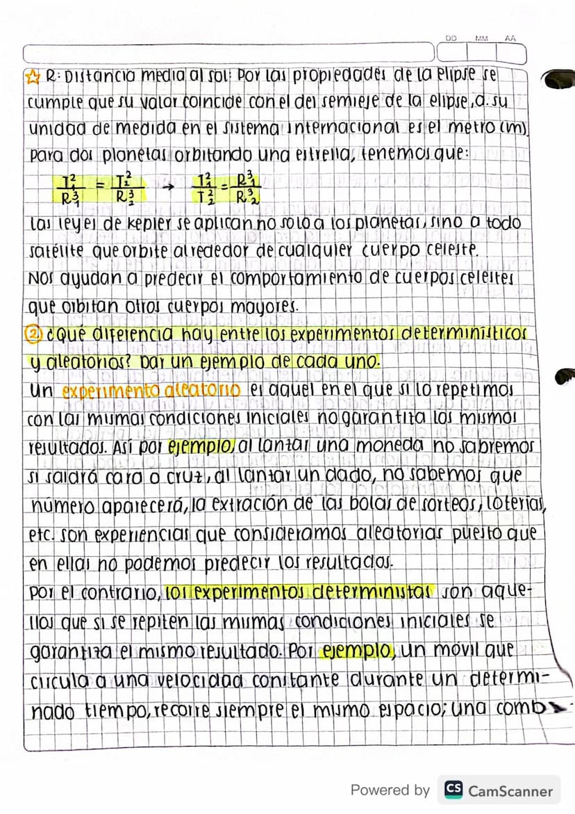 1
DD MM AA
Julio 10/2020
activiolad: LECTURA V ANÁLISIS SOBRE EXPERIMENTOS
ALEATORIO PROBABILIDAD Y CONTEO.
①Explicar la tercera ley de Kepl