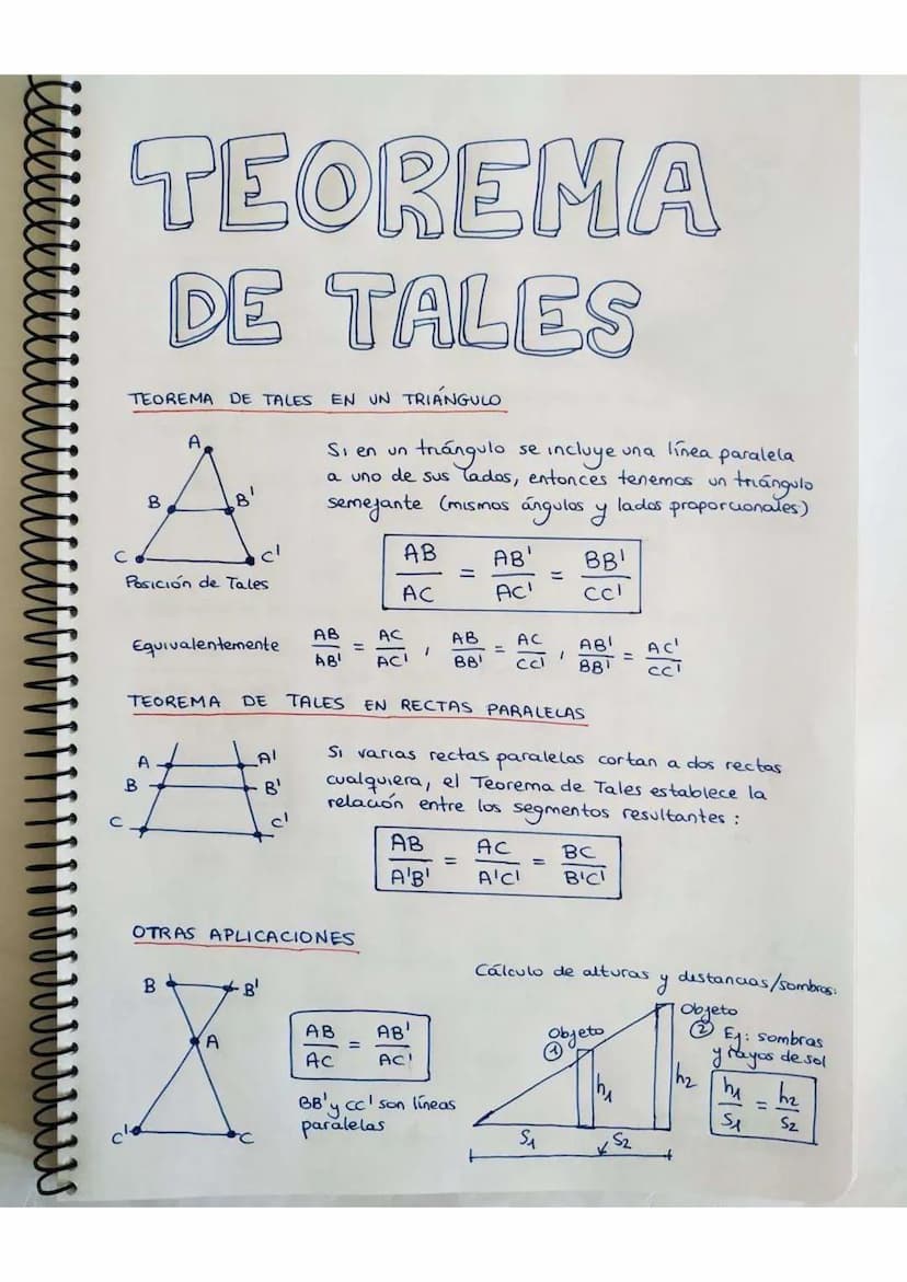 TEOREMA
DE TALES
TEOREMA DE TALES
EN UN TRIÁNGULO
A
Si en un
triángulo se incluye
una línea paralela
B
a uno de sus lados, entonces tenemos 