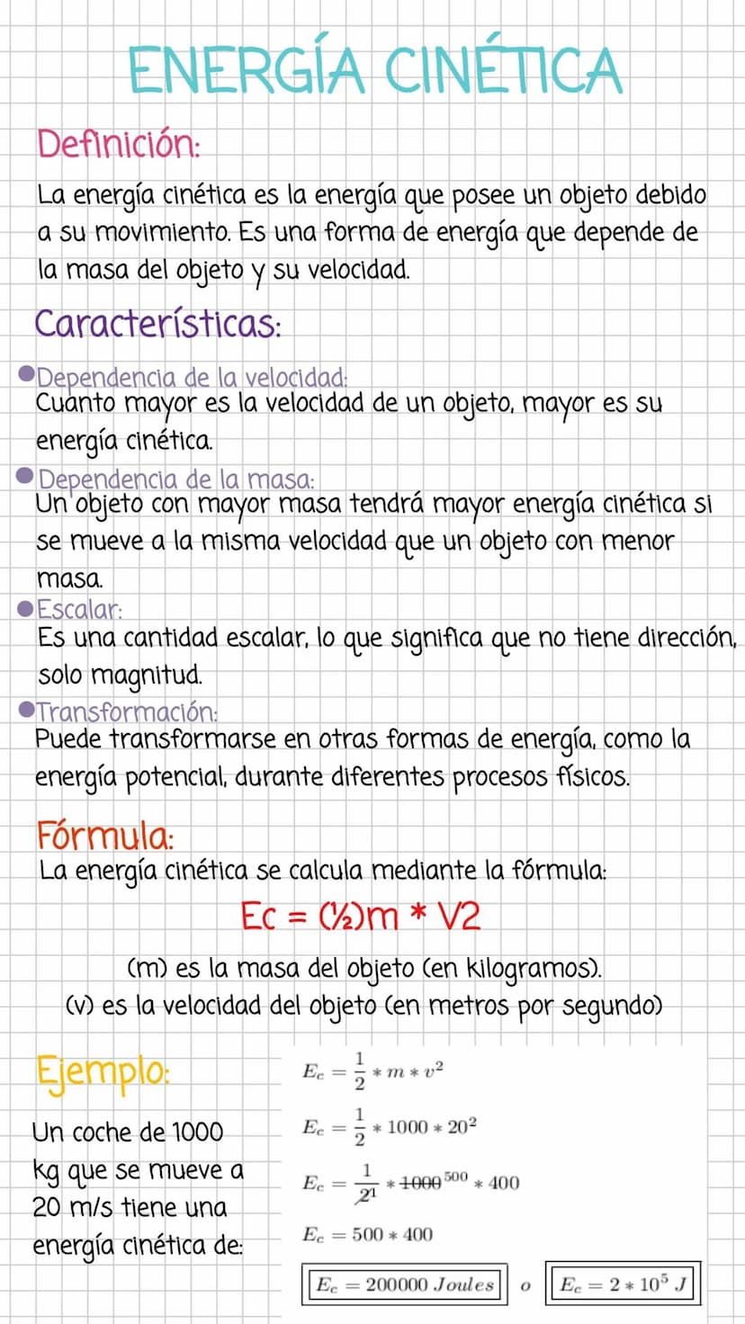 ENERGÍA CINÉTICA
Definición:
La energía cinética es la energía que posee un objeto debido
a su movimiento. Es una forma de energía que depen