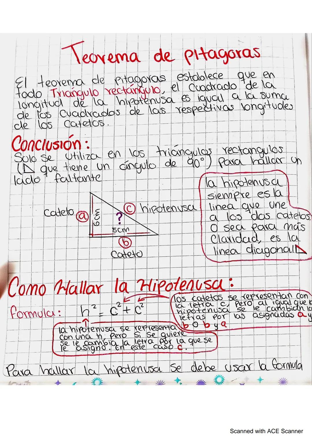 Teorema de Pitagoras
El teorema de Pitagoras establece que en
Fodo Triangulo rectangulo, el Cuadrado de la
longitud de la hipotenusa es igua