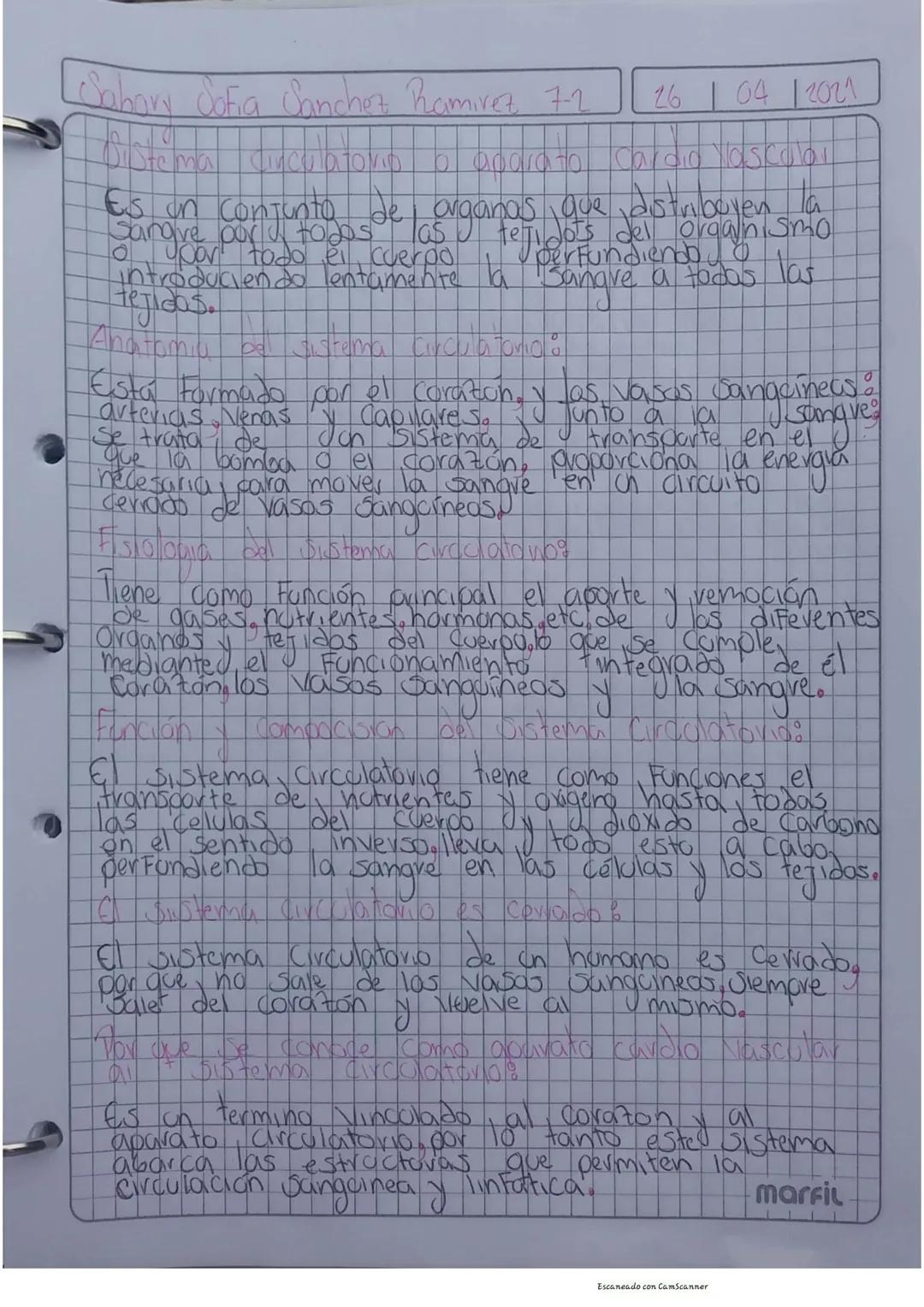 Sabary Sofia Sanchez Ramirez 72
26
04 12021
Stema Circulatorio o aparato, Cardia Mascolar
Es un conjunto de organos que distriboven la
las
S