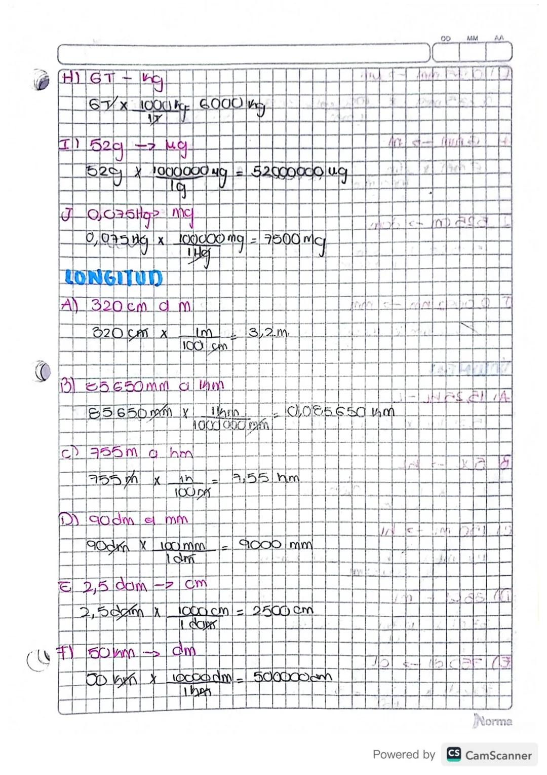 Masa
TALLER DE REPASO
+ α) 28 kg - 9
28 kg x 1000 g = 280009
B) 324500 mg - kg.
324500 mg ✗ Ting - 0,3245 ng
1000000 8mg/
c) 3 cg 3 ng
360
T