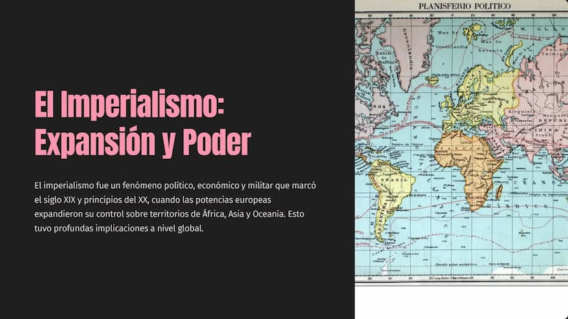 PLANISFERIO POLITICO
80
60
20
0
20
40
60
80
100
El Imperialismo:
Expansión y Poder
El imperialismo fue un fenómeno político, económico y mil