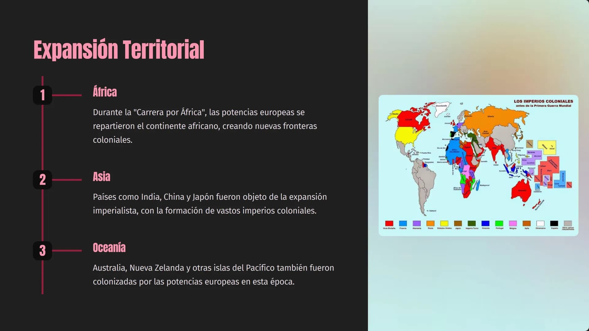 PLANISFERIO POLITICO
80
60
20
0
20
40
60
80
100
El Imperialismo:
Expansión y Poder
El imperialismo fue un fenómeno político, económico y mil